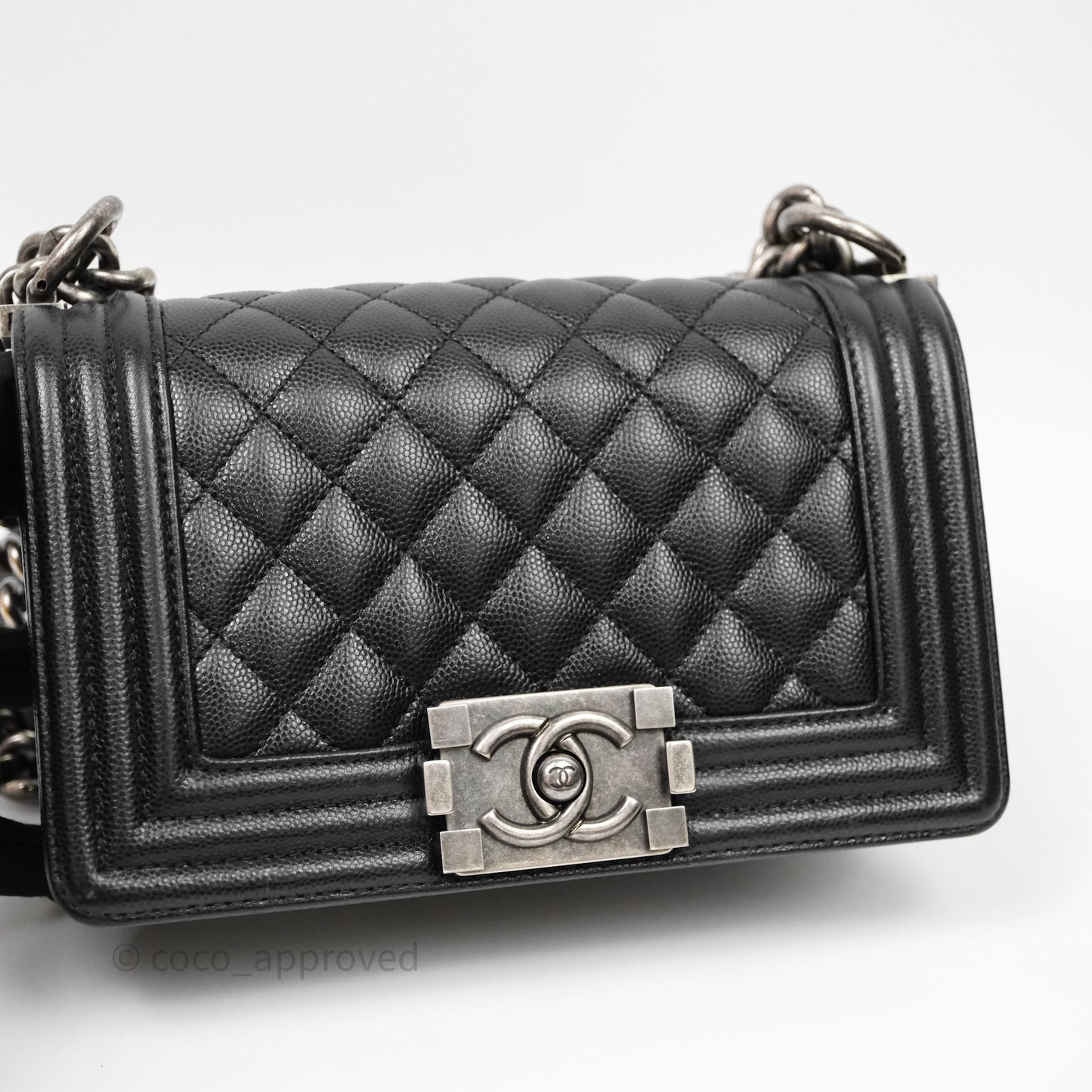 Chanel Small Boy Quilted Black Caviar Ruthenium Hardware