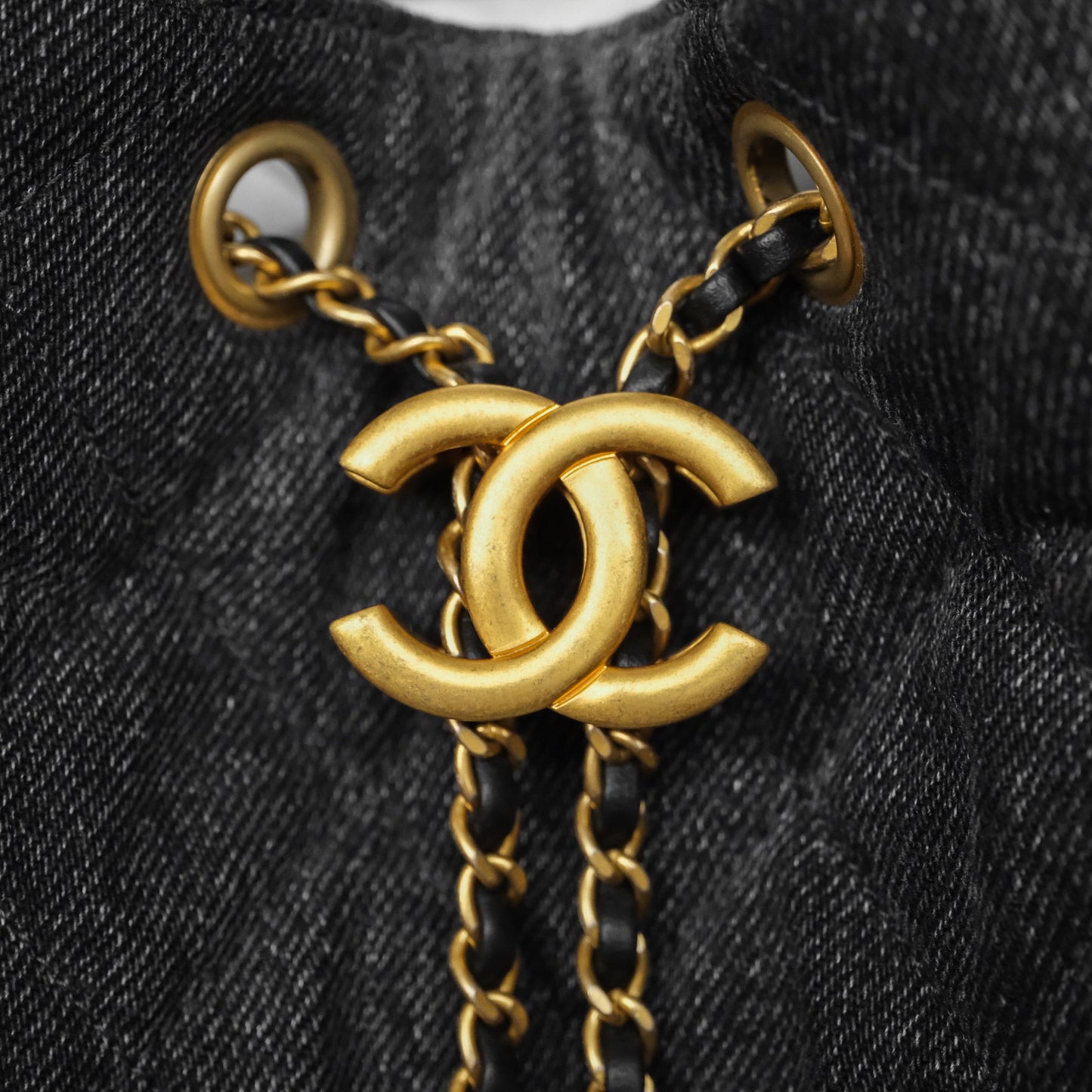 Chanel 25 Medium Washed Denim Black Aged Gold Hardware