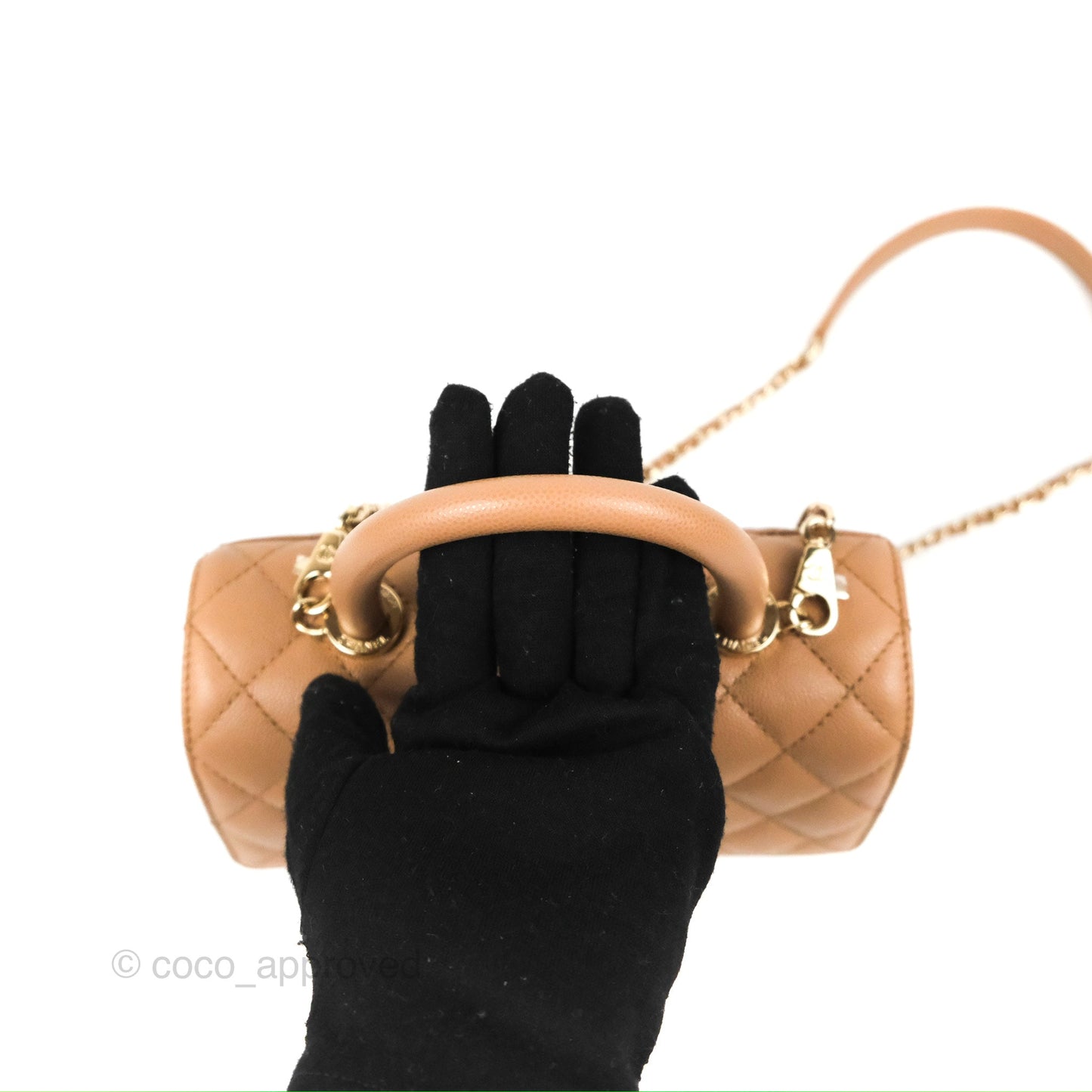 Chanel Small Coco Handle Quilted Dark Beige Caviar Gold Hardware