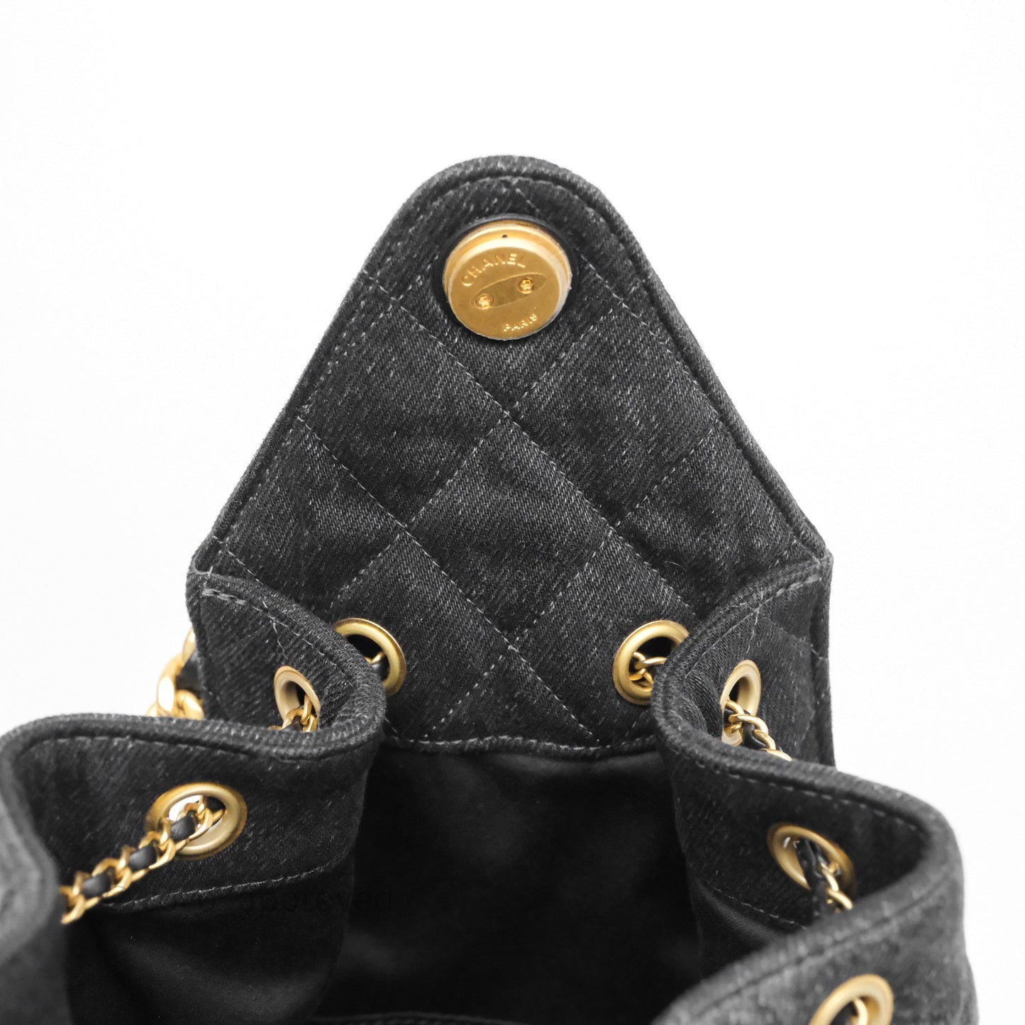 Chanel 25 Medium Washed Denim Black Aged Gold Hardware