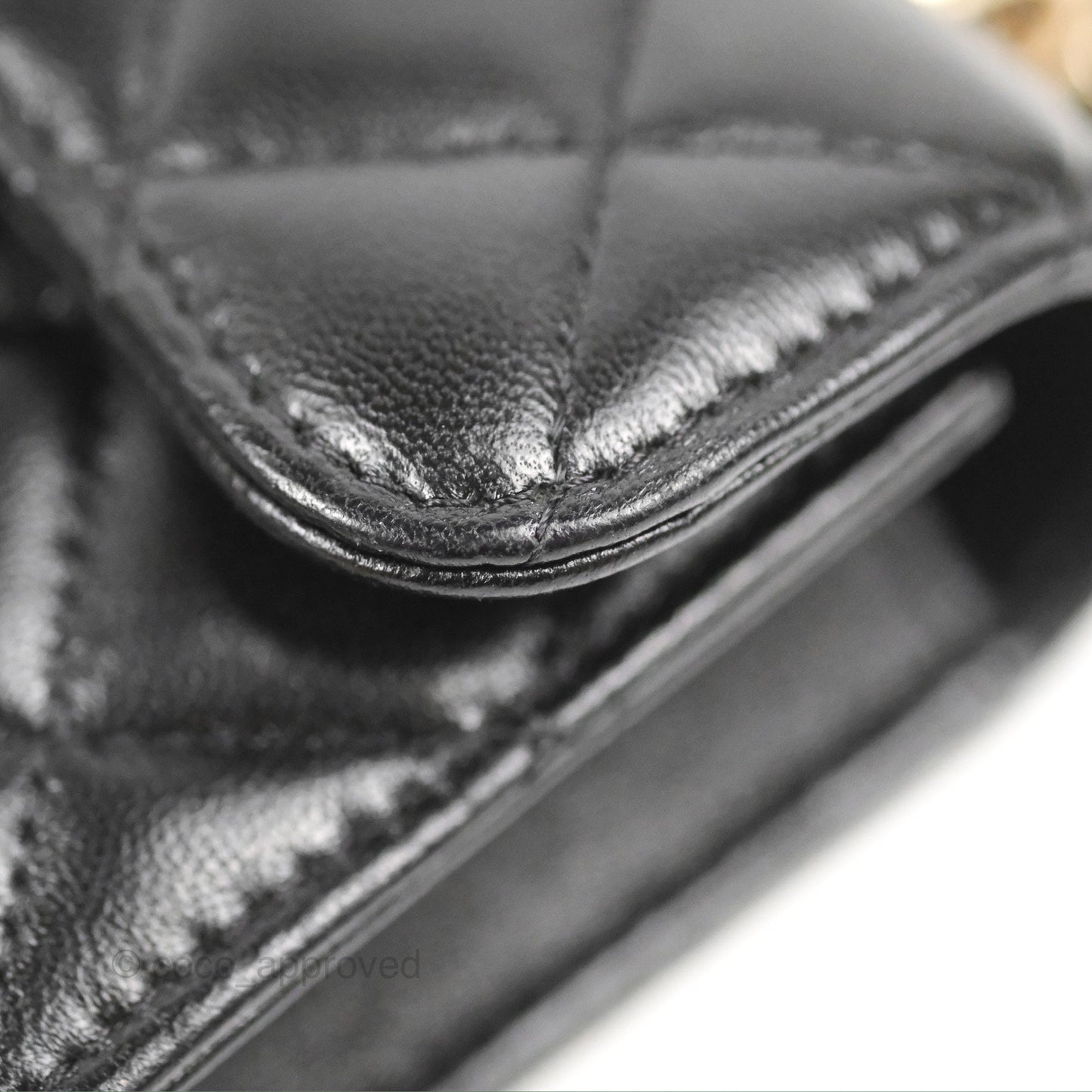 Chanel Mini Handle Flap Coin Purse With Chain Black Lambskin Gold Hardware
