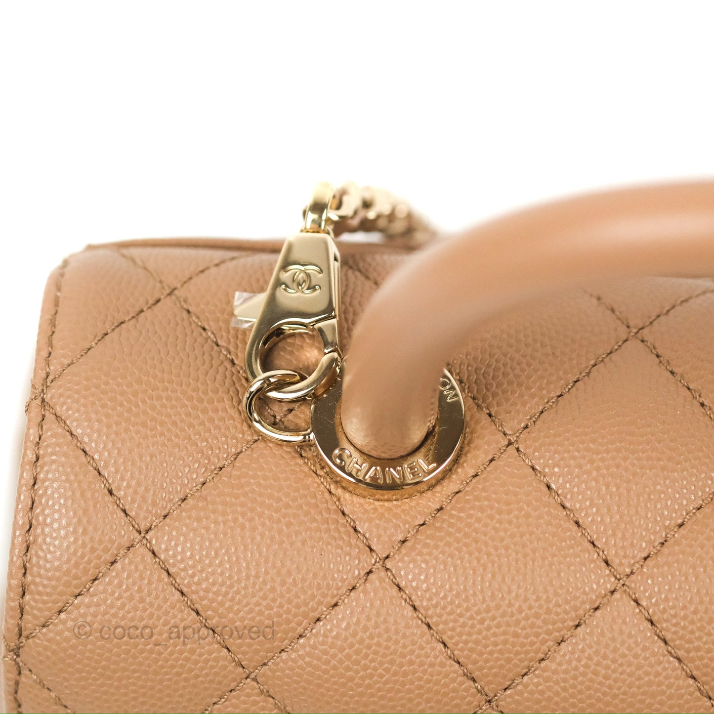 Chanel Small Coco Handle Quilted Dark Beige Caviar Gold Hardware