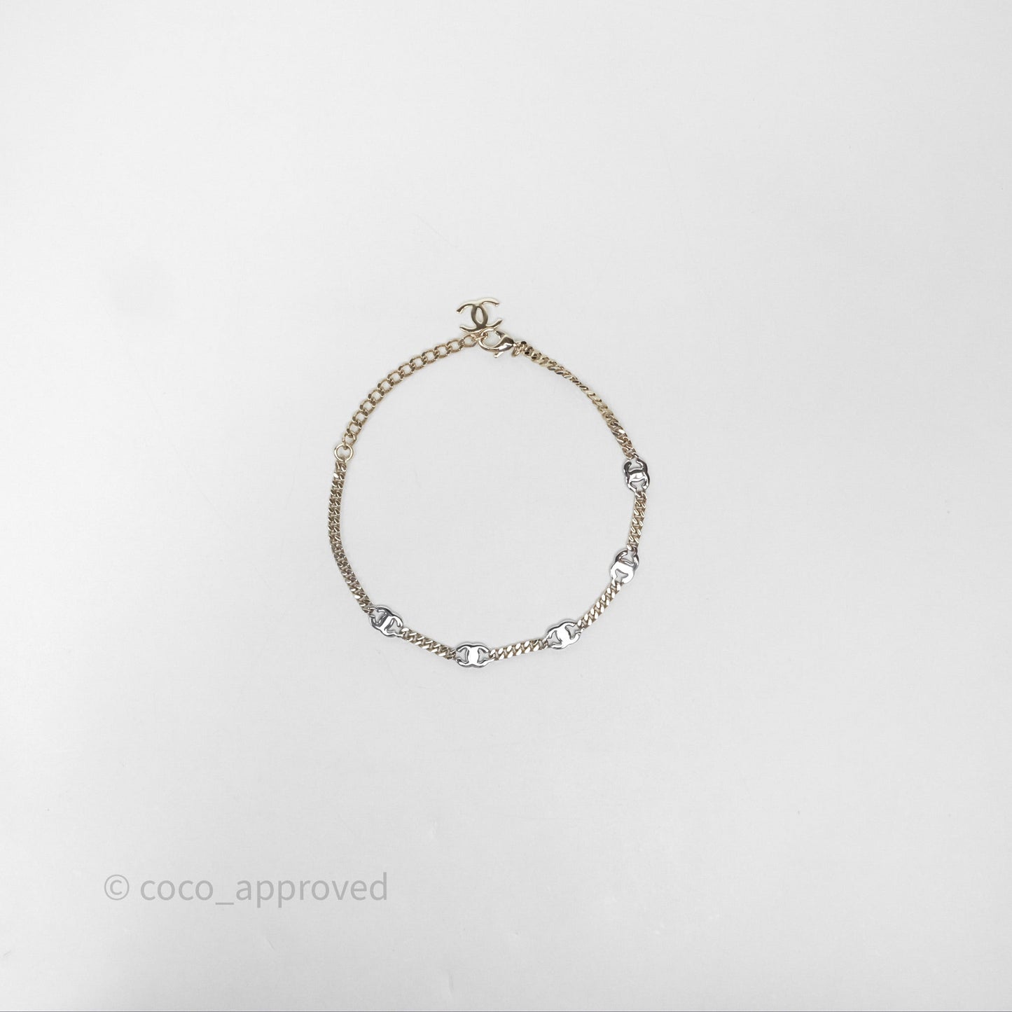 Chanel Crystal CC Pearl Necklace Sliver Tone 25V