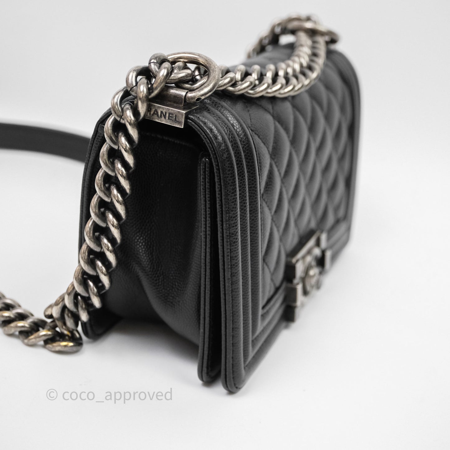 Chanel Small Boy Quilted Black Caviar Ruthenium Hardware