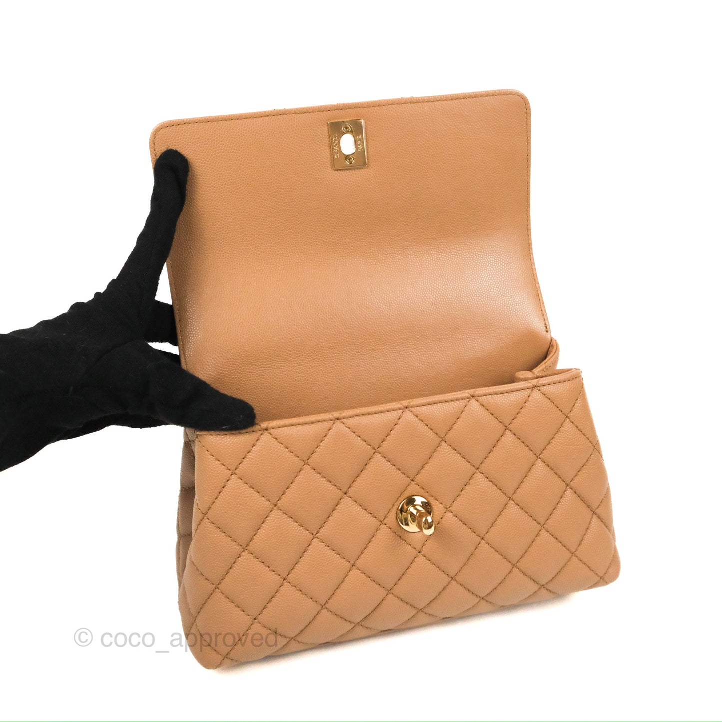 Chanel Small Coco Handle Quilted Dark Beige Caviar Gold Hardware