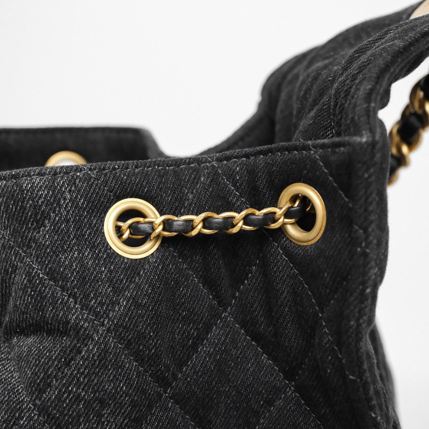 Chanel 25 Medium Washed Denim Black Aged Gold Hardware