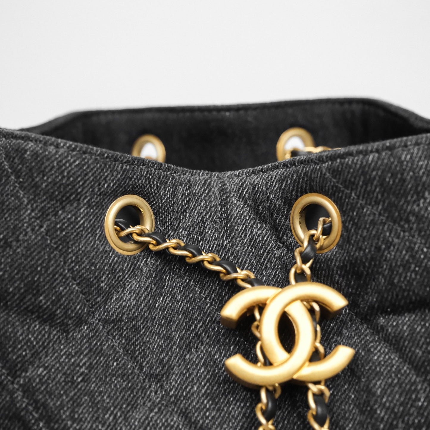 Chanel 25 Medium Washed Denim Black Aged Gold Hardware