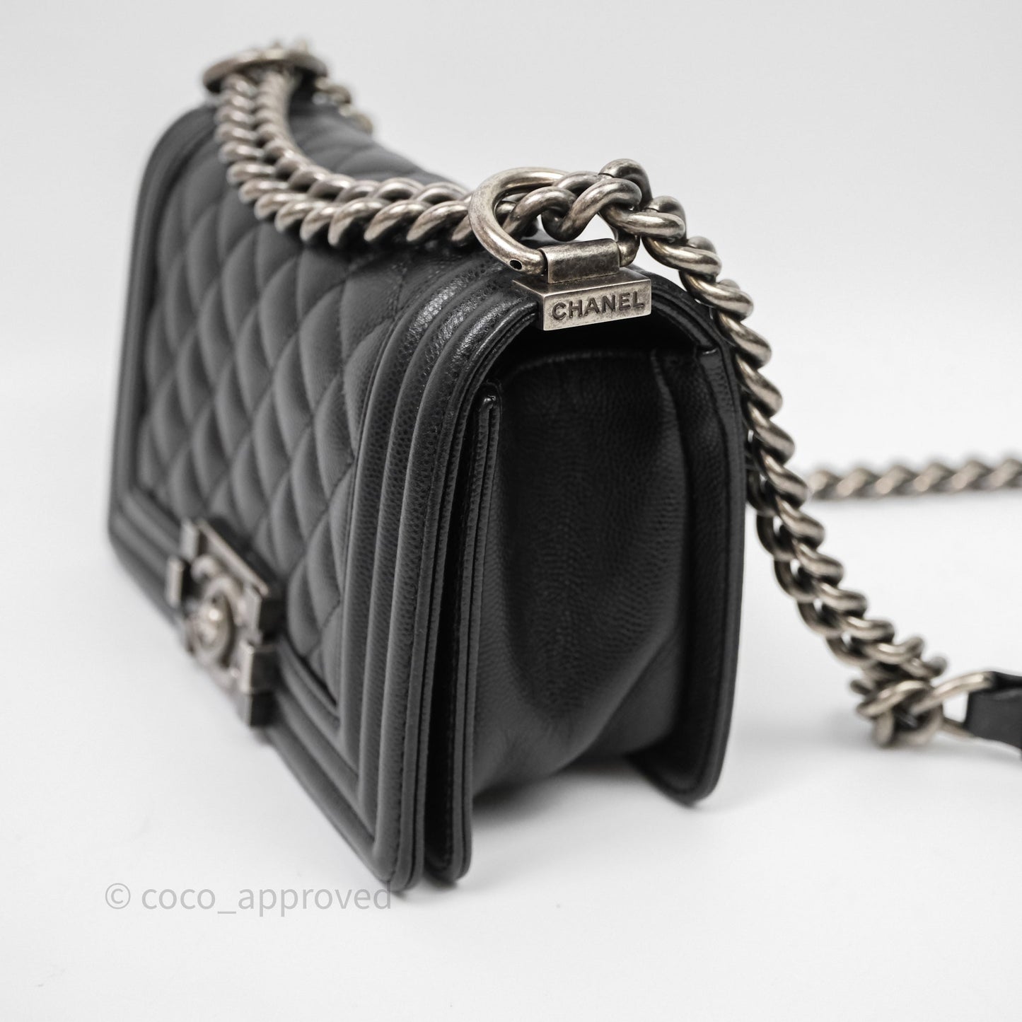 Chanel Small Boy Quilted Black Caviar Ruthenium Hardware
