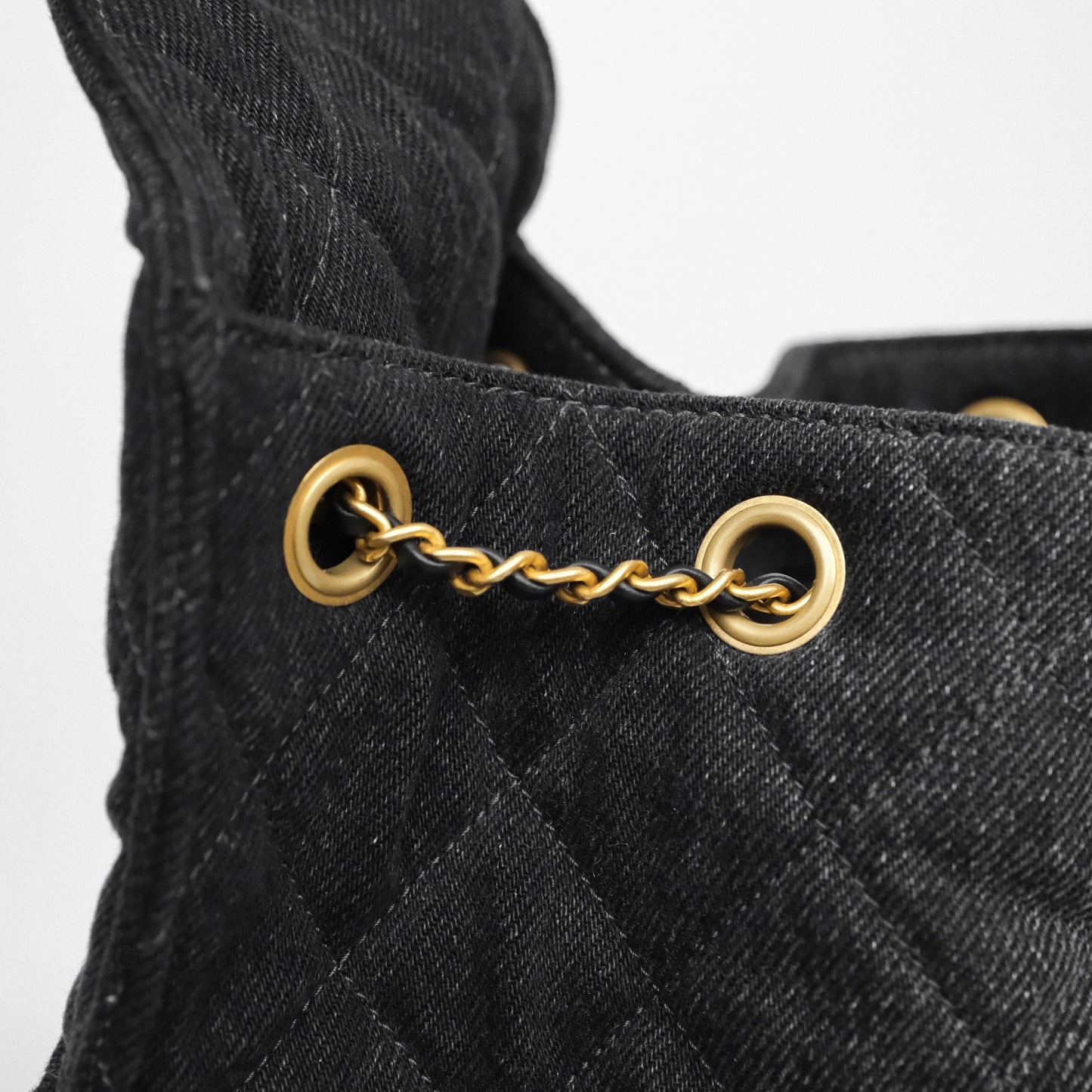 Chanel 25 Medium Washed Denim Black Aged Gold Hardware