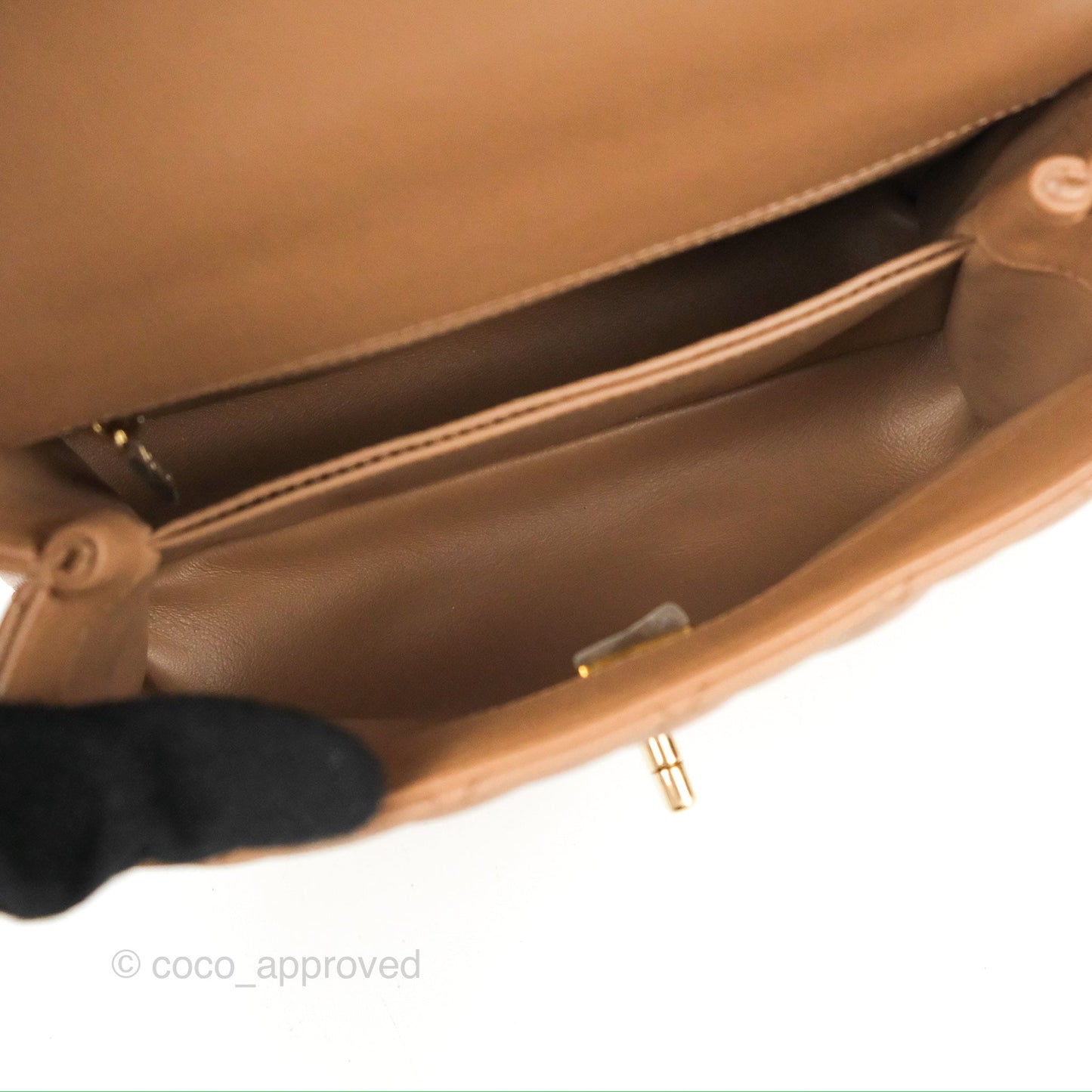 Chanel Small Coco Handle Quilted Dark Beige Caviar Gold Hardware