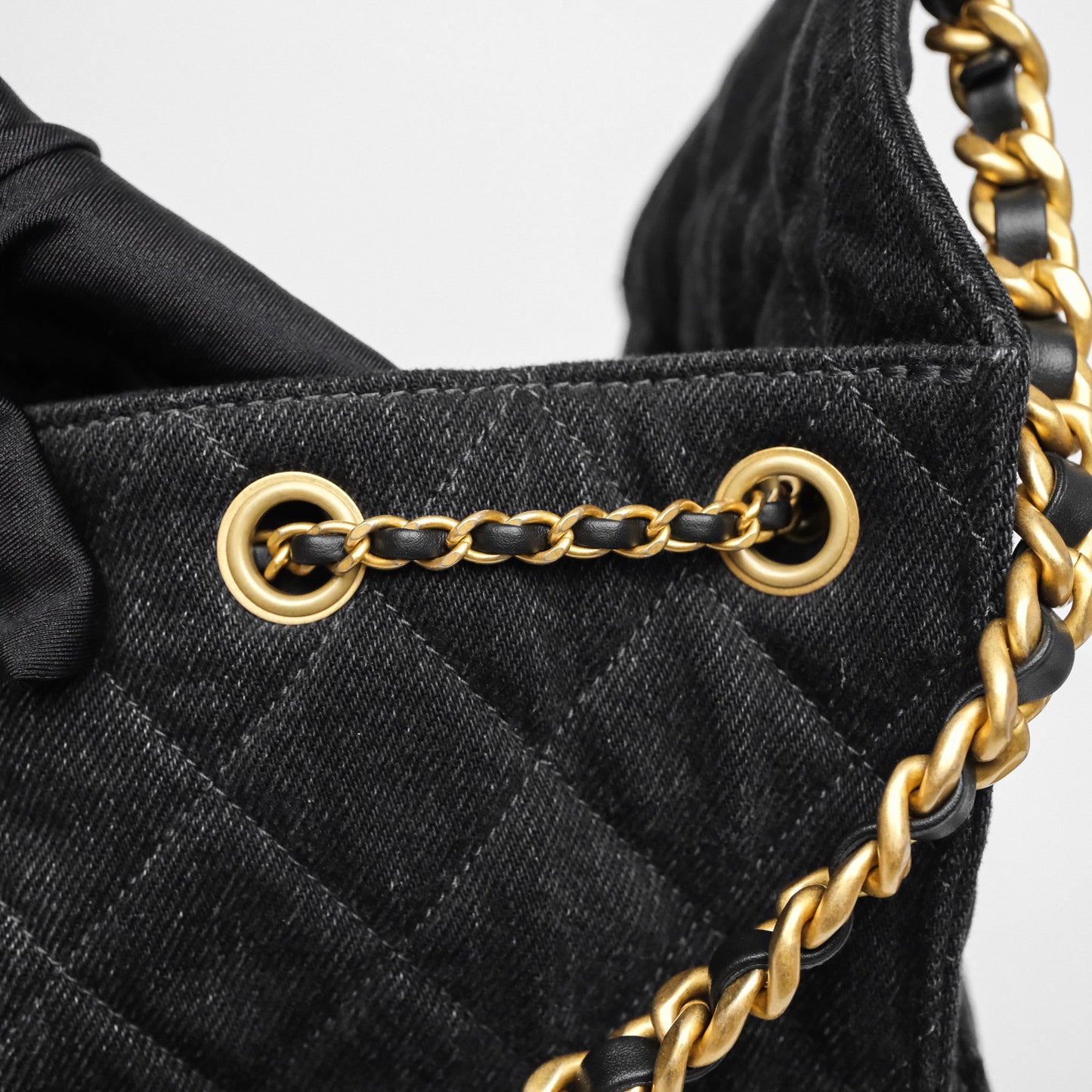 Chanel 25 Medium Washed Denim Black Aged Gold Hardware