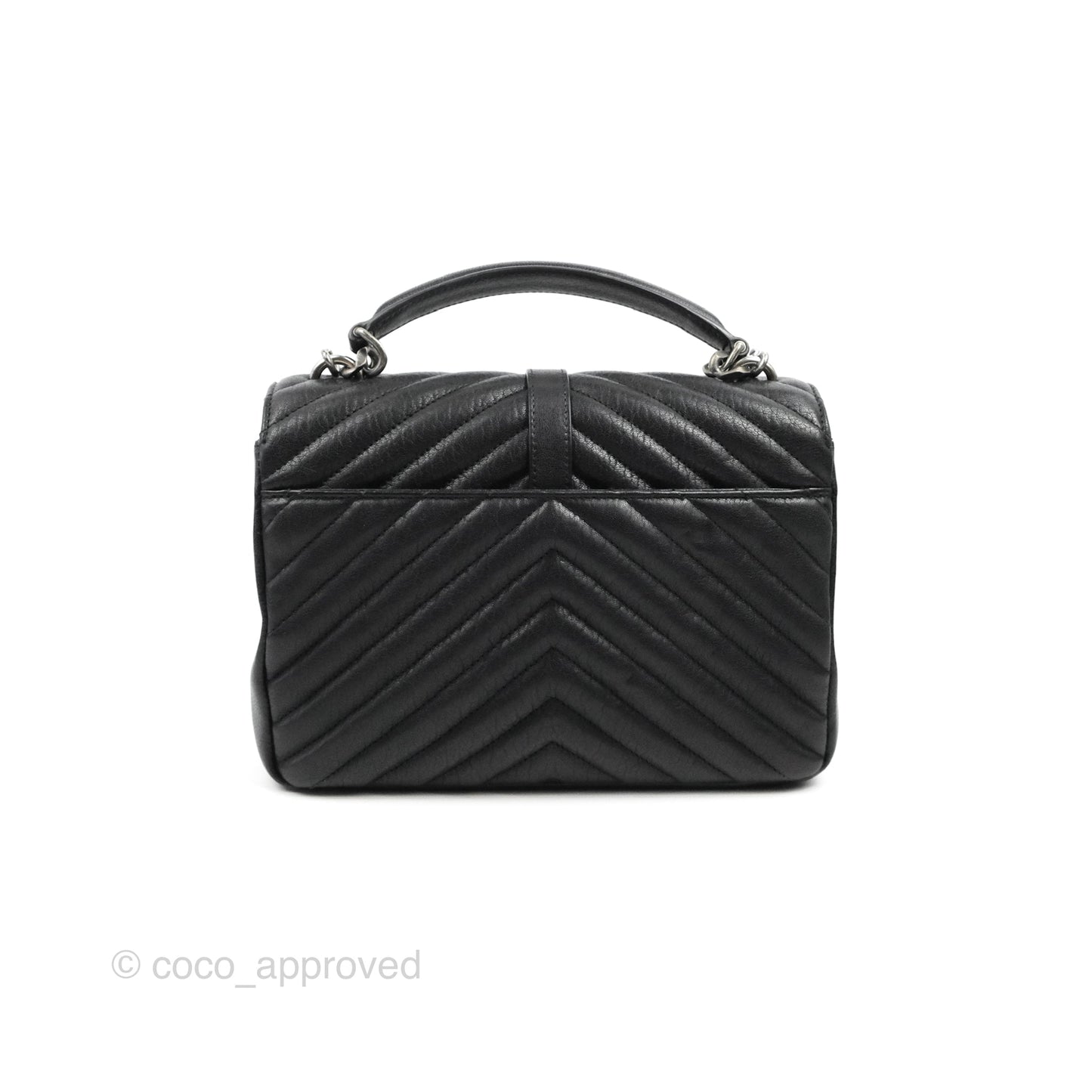 Saint Laurent Chevron Medium College Black Chain Bag Ruthenium Hardware