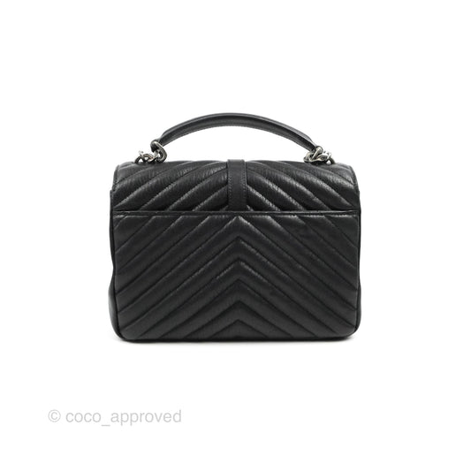 Saint Laurent Chevron Medium College Black Chain Bag Ruthenium Hardware