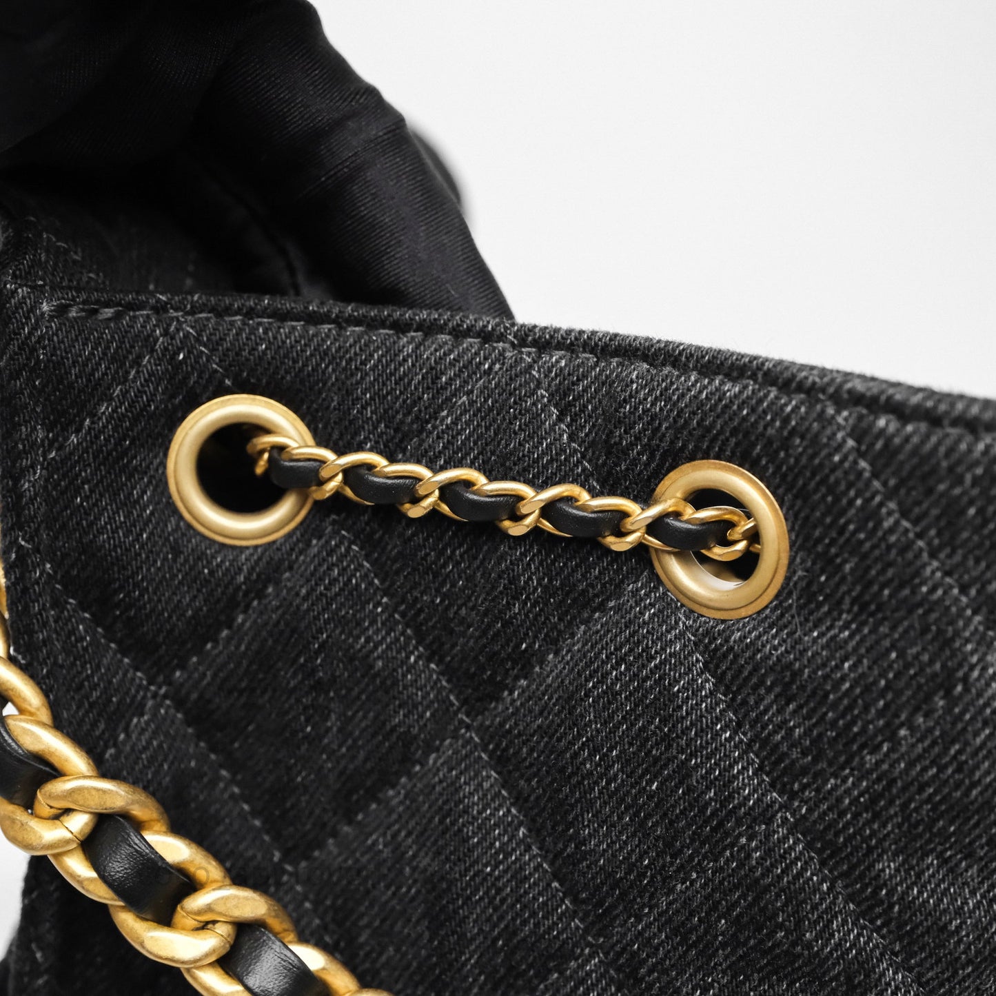 Chanel 25 Medium Washed Denim Black Aged Gold Hardware