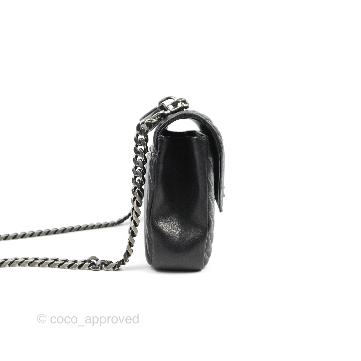 Saint Laurent Chevron Medium College Black Chain Bag Ruthenium Hardware