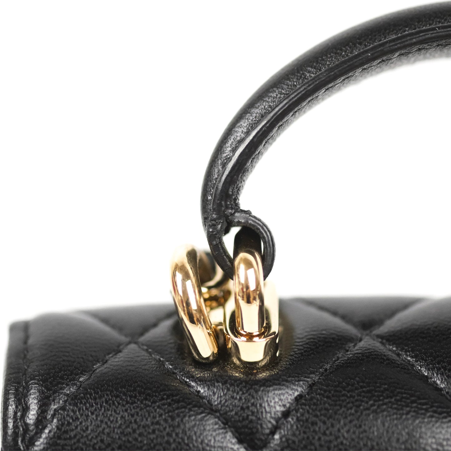 Chanel Mini Handle Flap Coin Purse With Chain Black Lambskin Gold Hardware