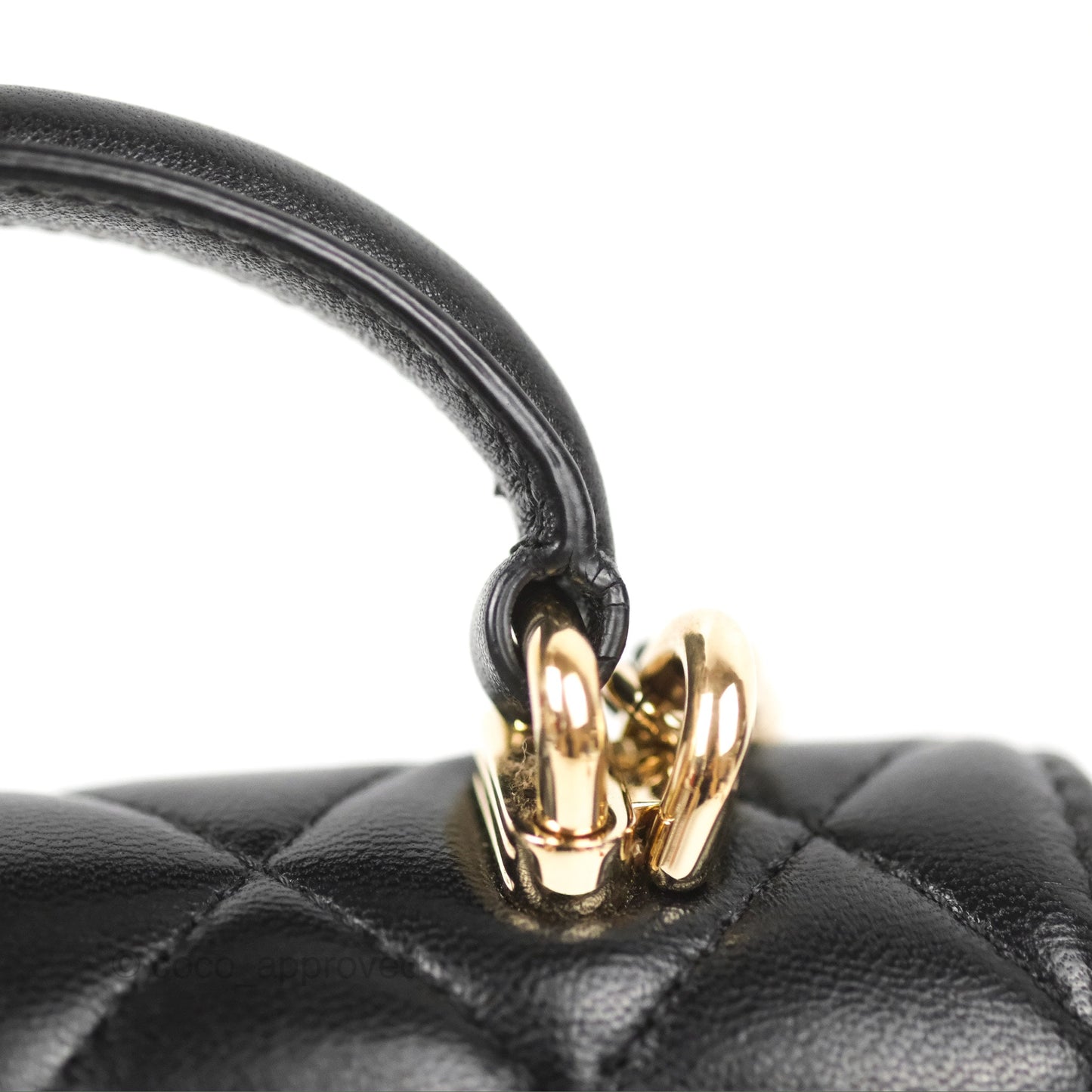Chanel Mini Handle Flap Coin Purse With Chain Black Lambskin Gold Hardware