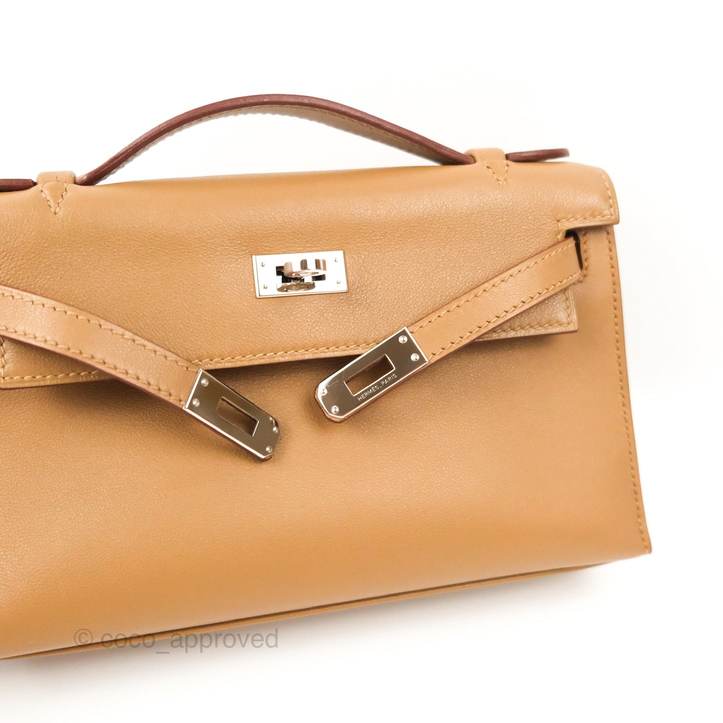Hermès Kelly Pochette Clutch Biscuit 48 Swift Palladium Hardware
