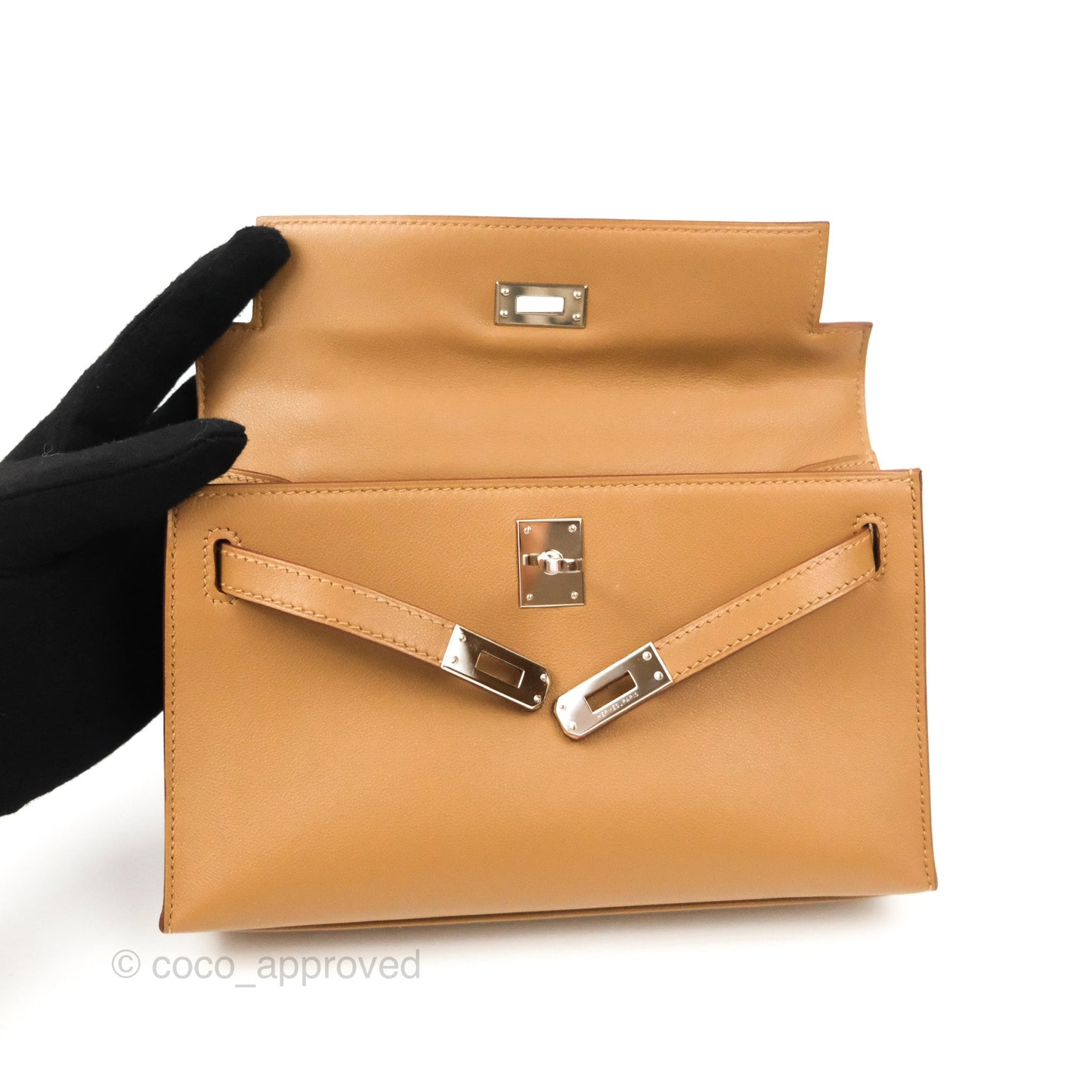Hermès Kelly Pochette Clutch Biscuit 48 Swift Palladium Hardware