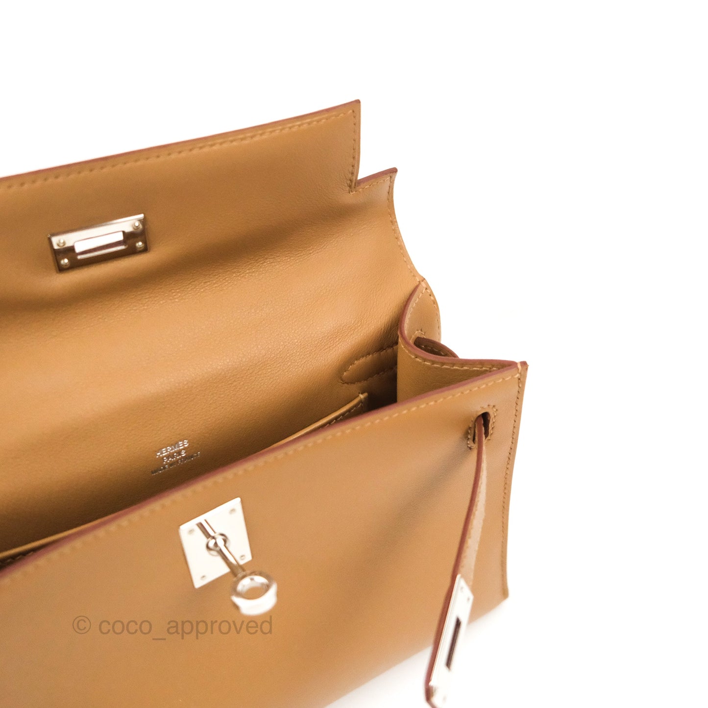 Hermès Kelly Pochette Clutch Biscuit 48 Swift Palladium Hardware