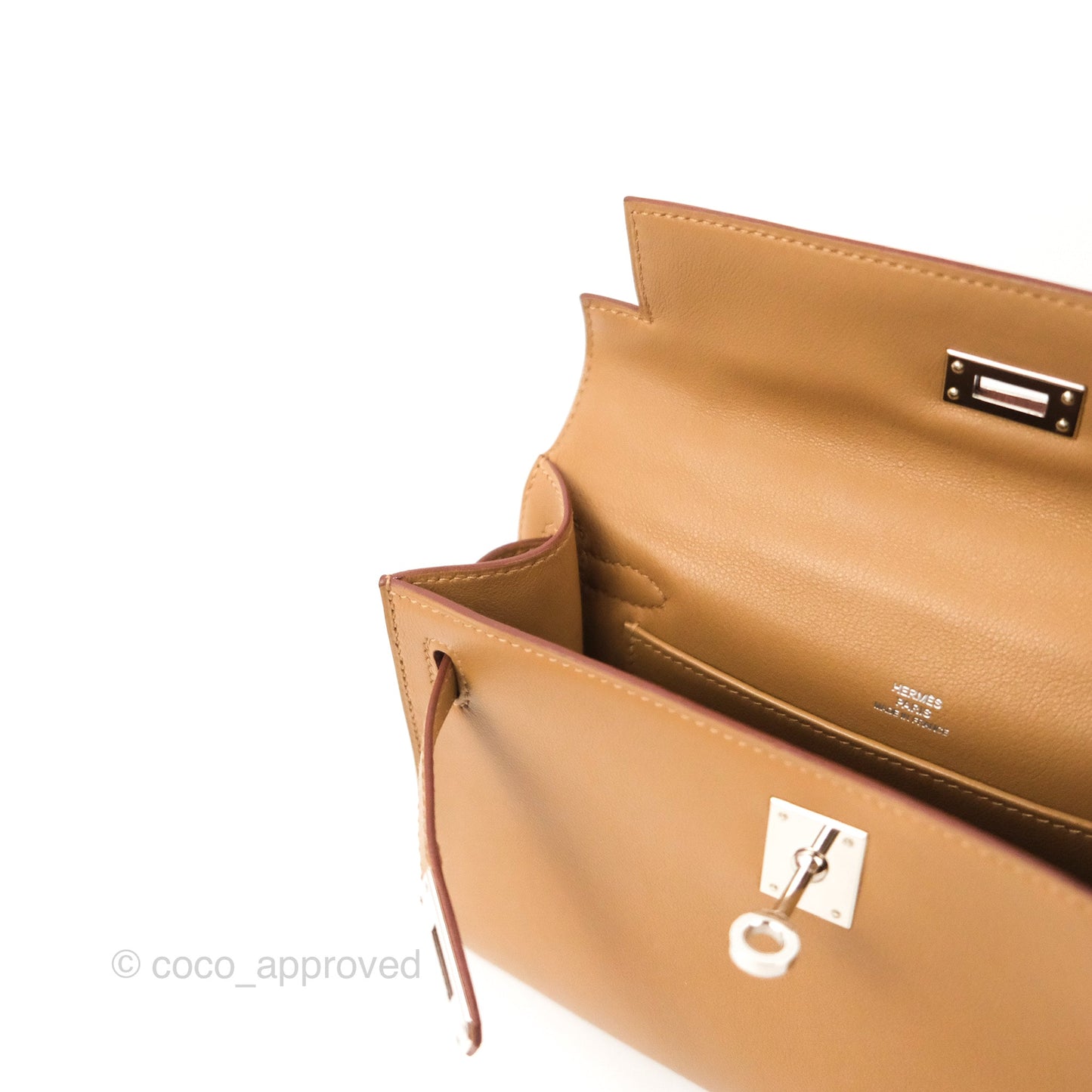 Hermès Kelly Pochette Clutch Biscuit 48 Swift Palladium Hardware