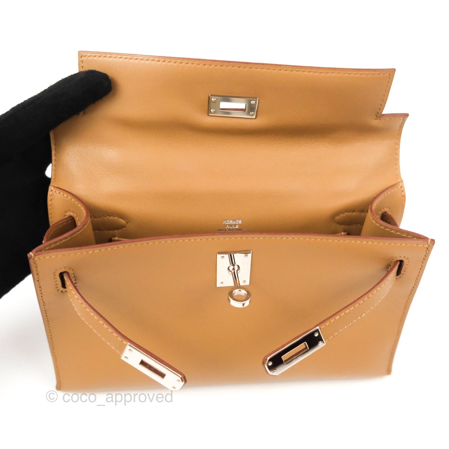 Hermès Kelly Pochette Clutch Biscuit 48 Swift Palladium Hardware