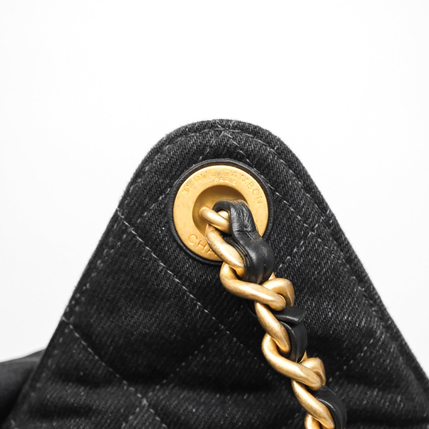 Chanel 25 Medium Washed Denim Black Aged Gold Hardware
