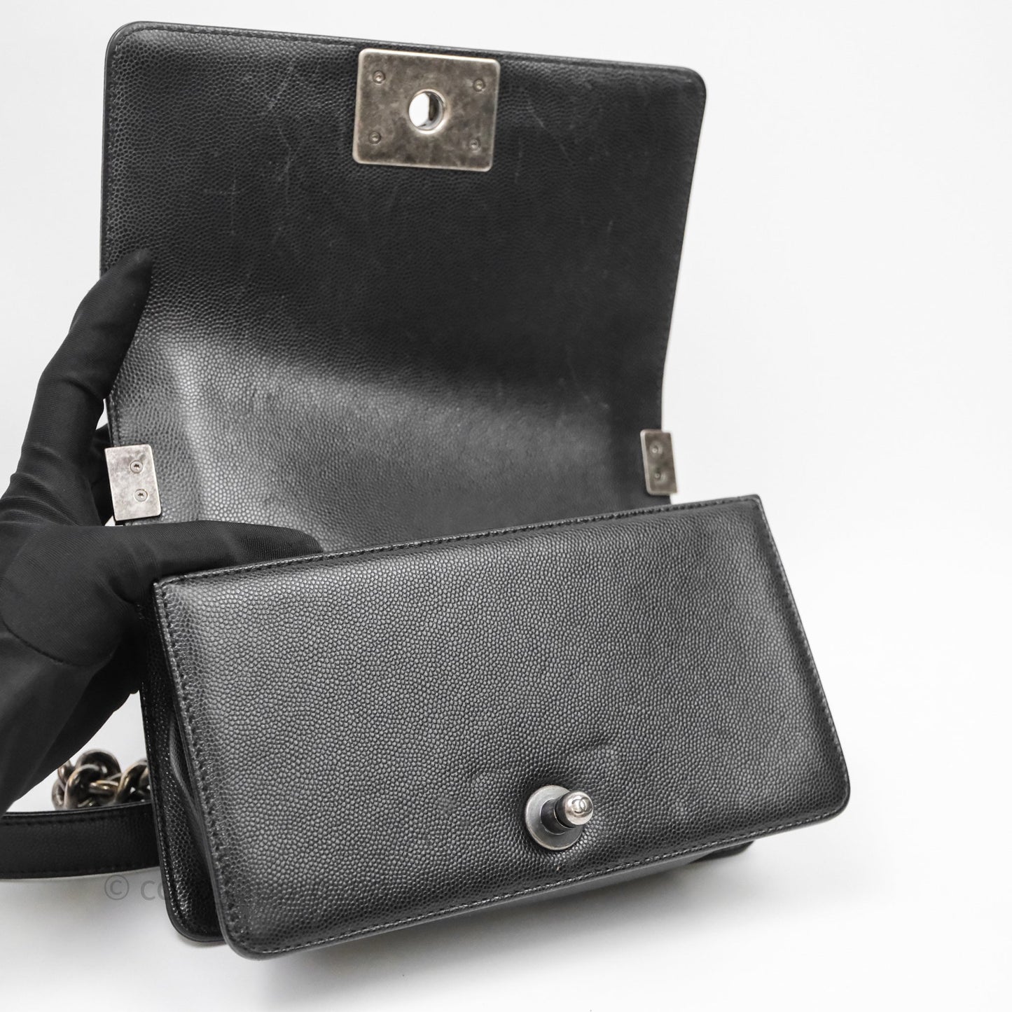 Chanel Small Boy Quilted Black Caviar Ruthenium Hardware