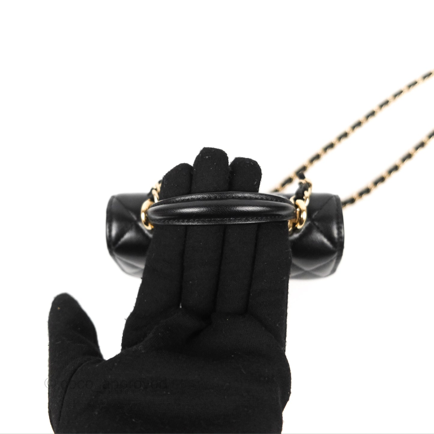 Chanel Mini Handle Flap Coin Purse With Chain Black Lambskin Gold Hardware