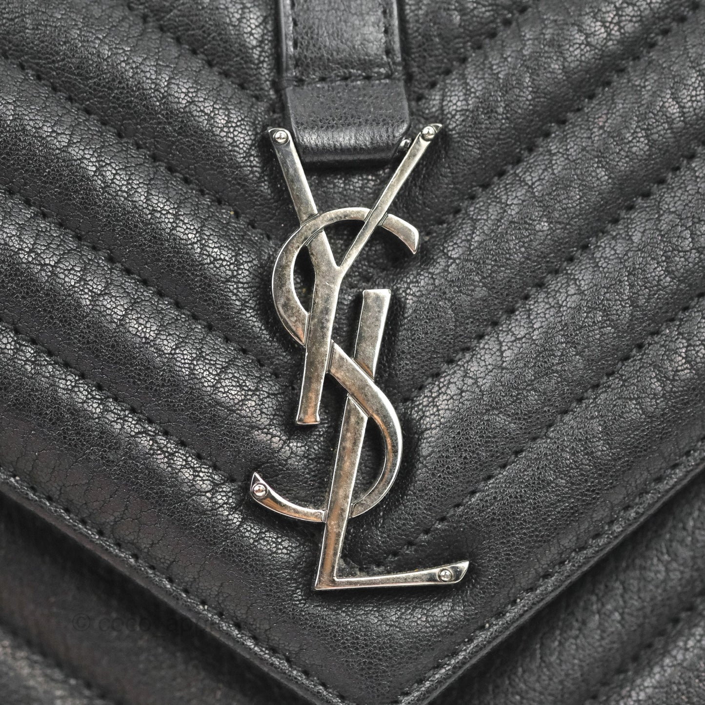 Saint Laurent Chevron Medium College Black Chain Bag Ruthenium Hardware