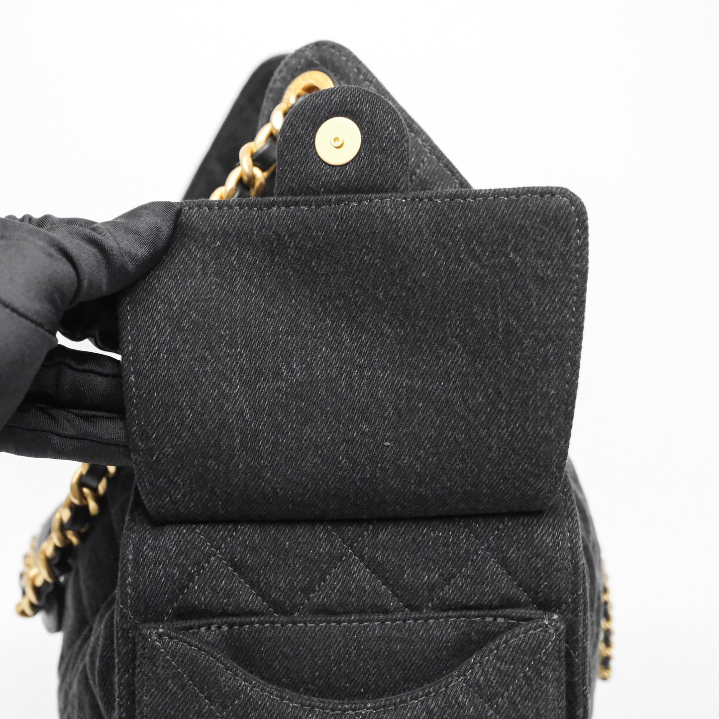 Chanel 25 Medium Washed Denim Black Aged Gold Hardware