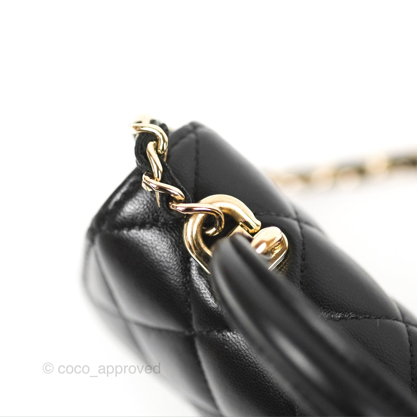 Chanel Mini Handle Flap Coin Purse With Chain Black Lambskin Gold Hardware