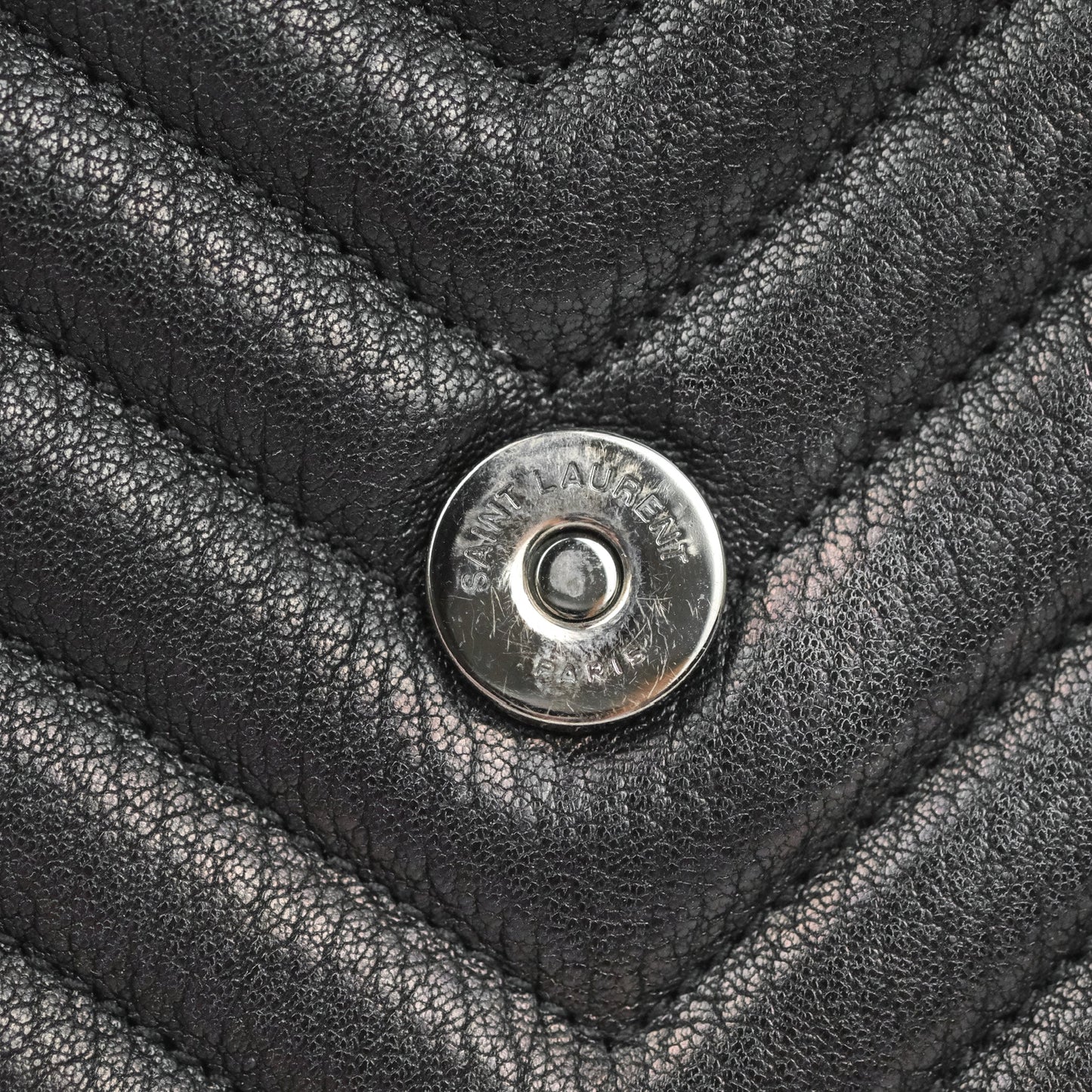 Saint Laurent Chevron Medium College Black Chain Bag Ruthenium Hardware