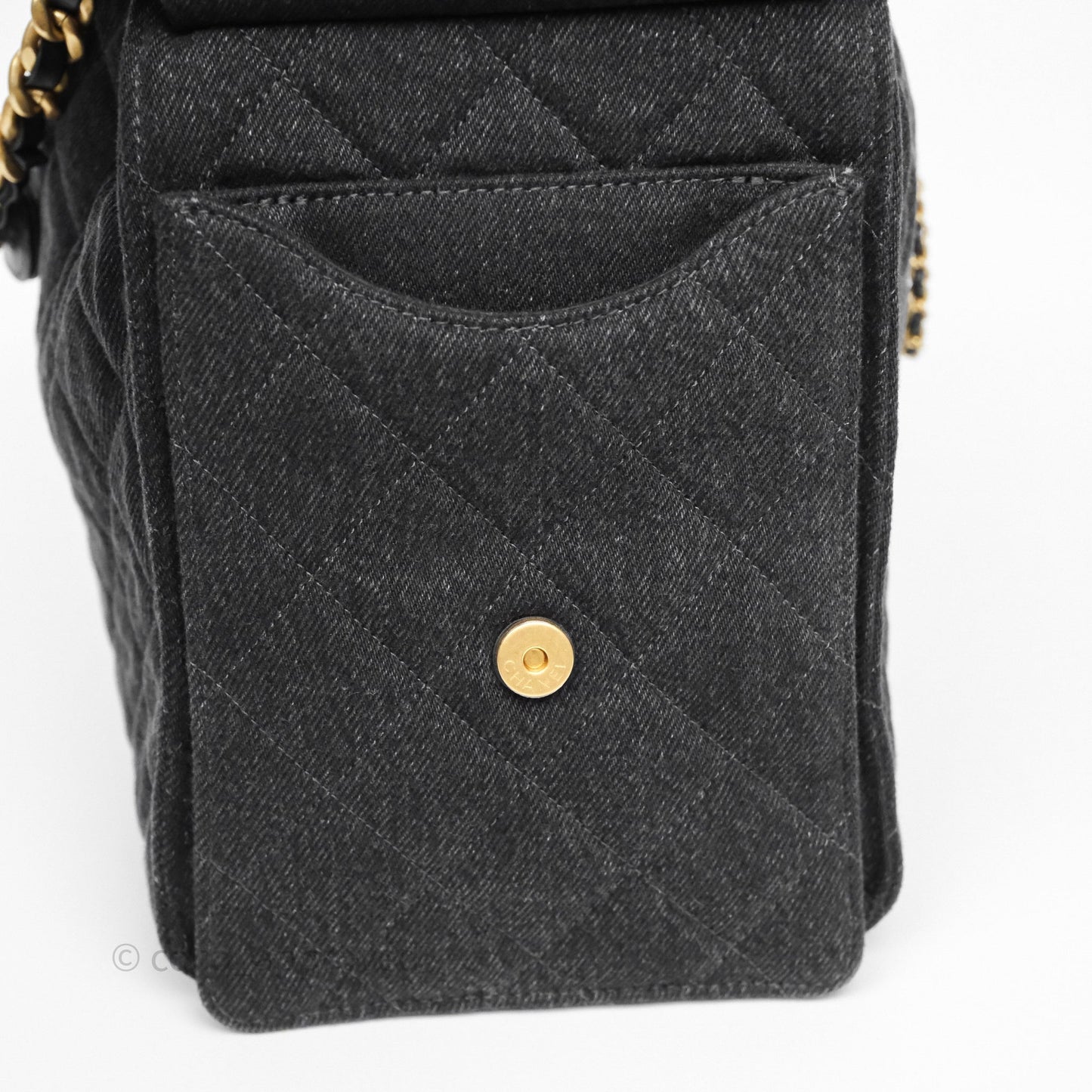 Chanel 25 Medium Washed Denim Black Aged Gold Hardware