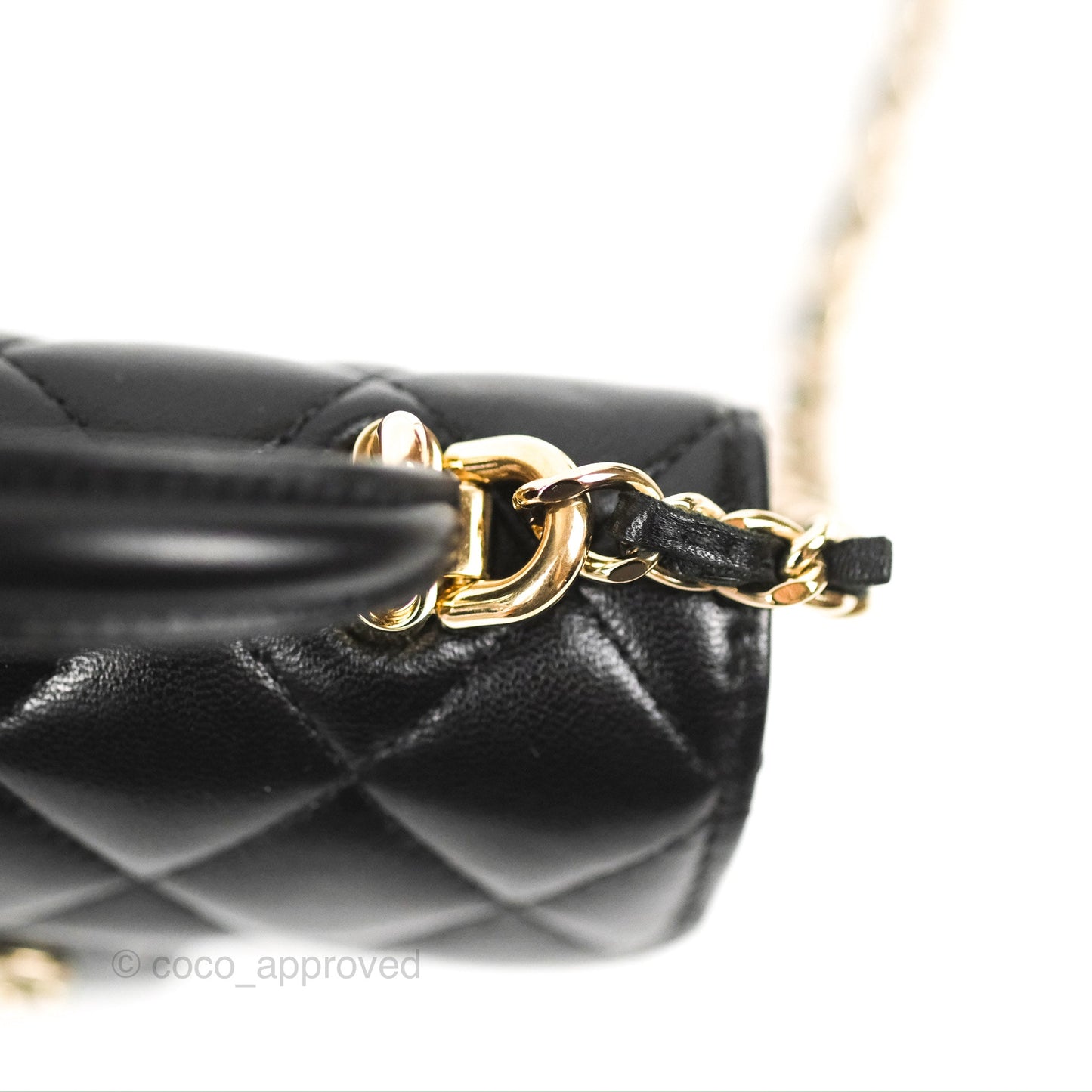 Chanel Mini Handle Flap Coin Purse With Chain Black Lambskin Gold Hardware
