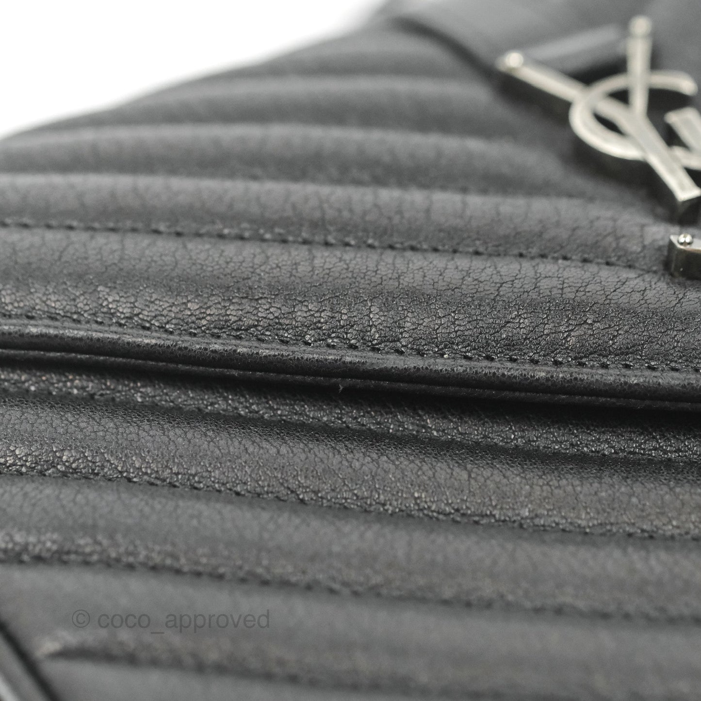 Saint Laurent Chevron Medium College Black Chain Bag Ruthenium Hardware