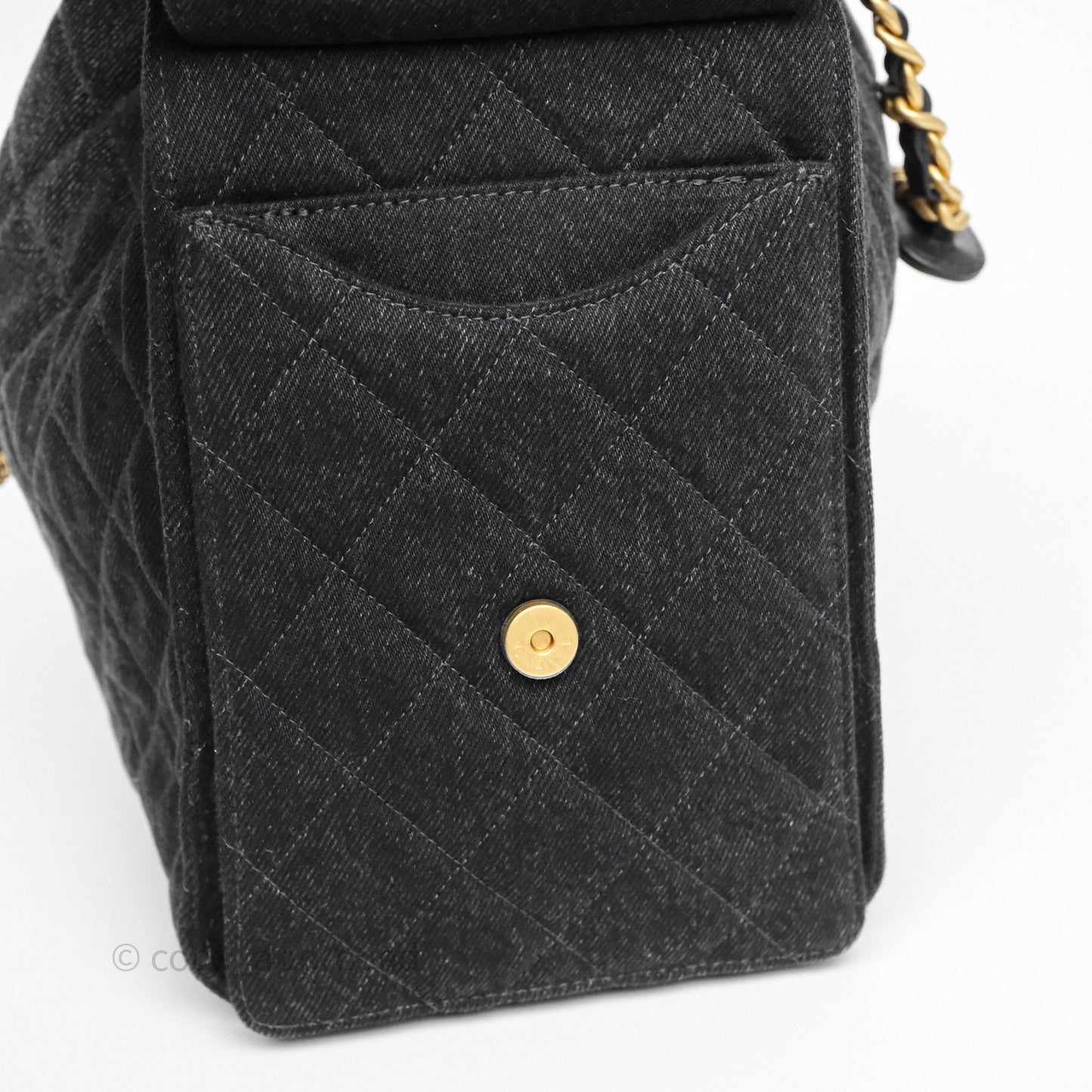 Chanel 25 Medium Washed Denim Black Aged Gold Hardware