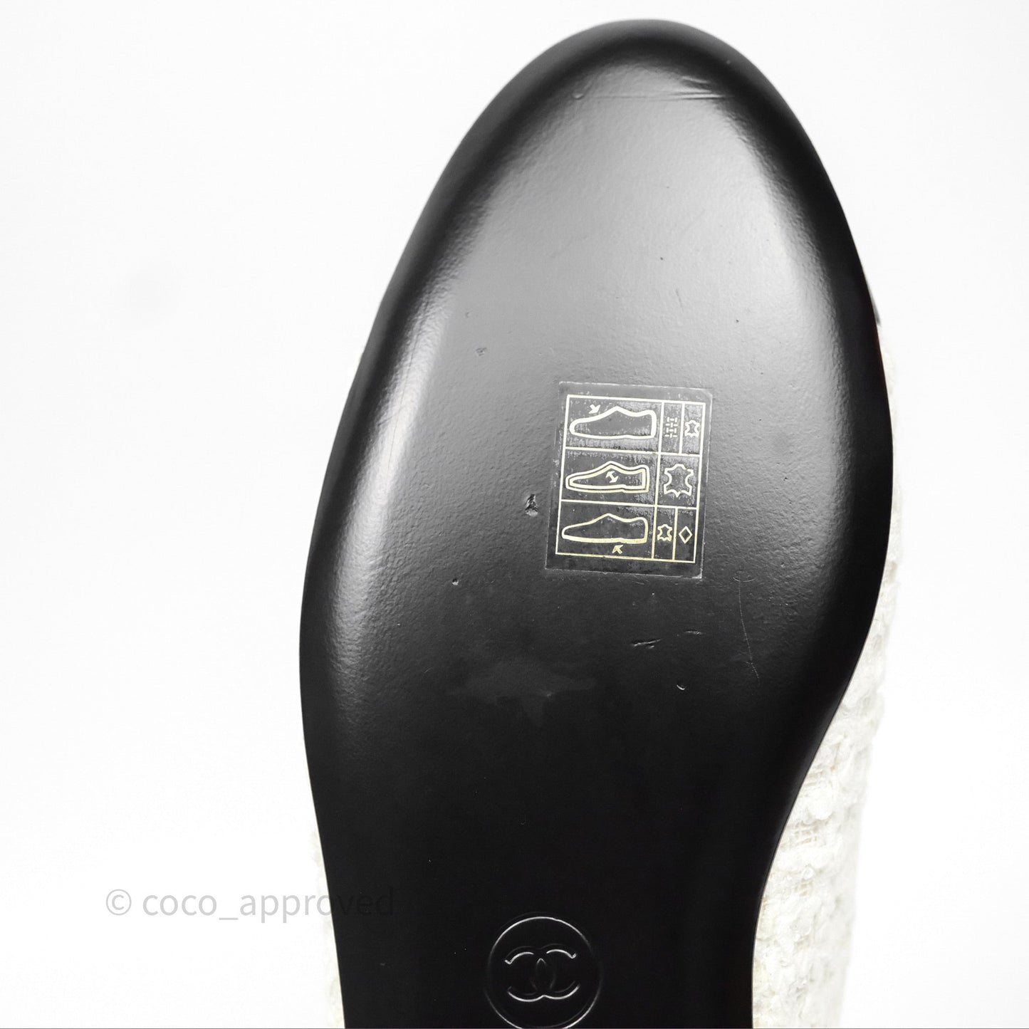 Chanel Ankle Pearl Flat Ballerinas White/ Black Tweed Lambskin Size 35.5