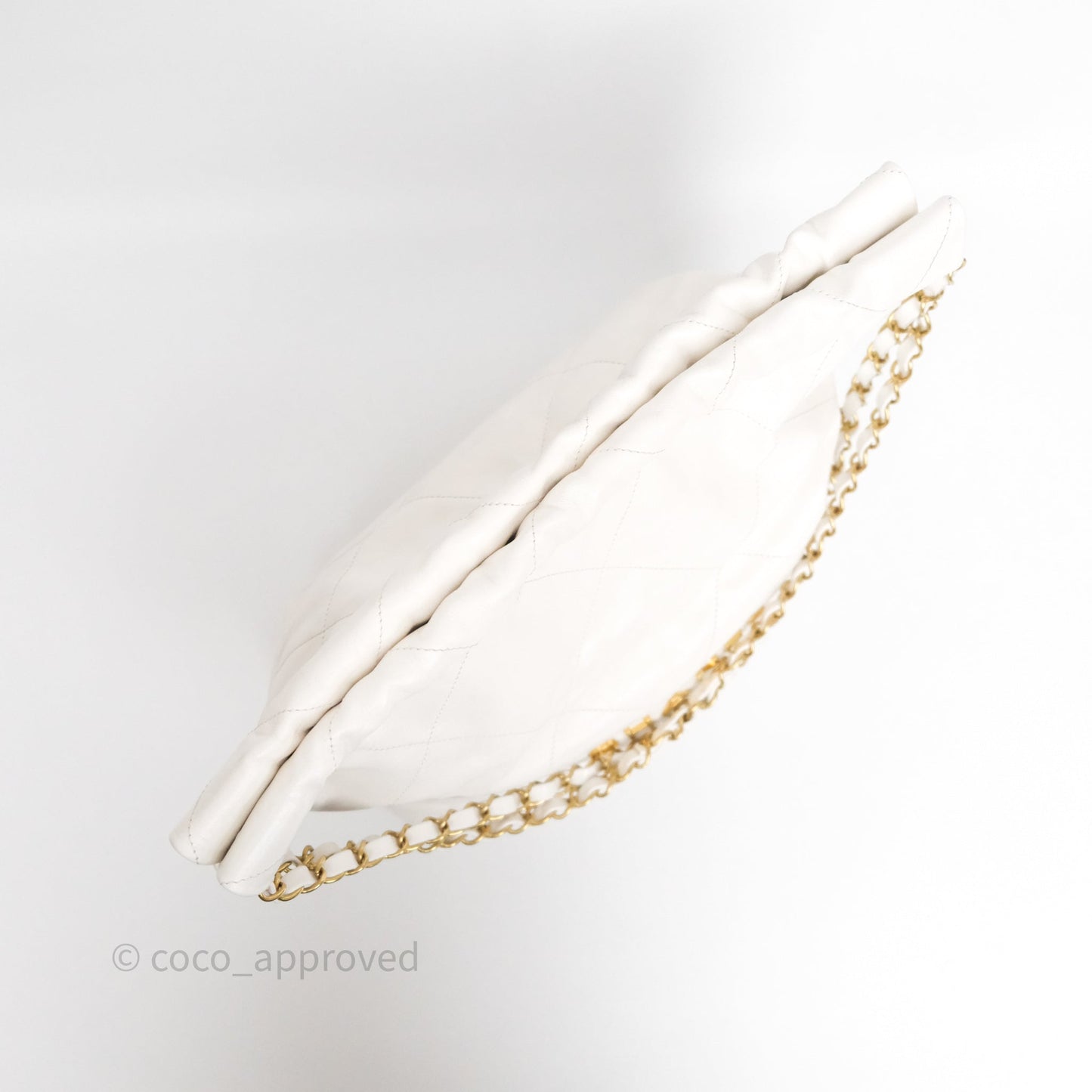 Chanel 22 Small White Shiny Crumpled Calfskin Aged Gold Hardware
