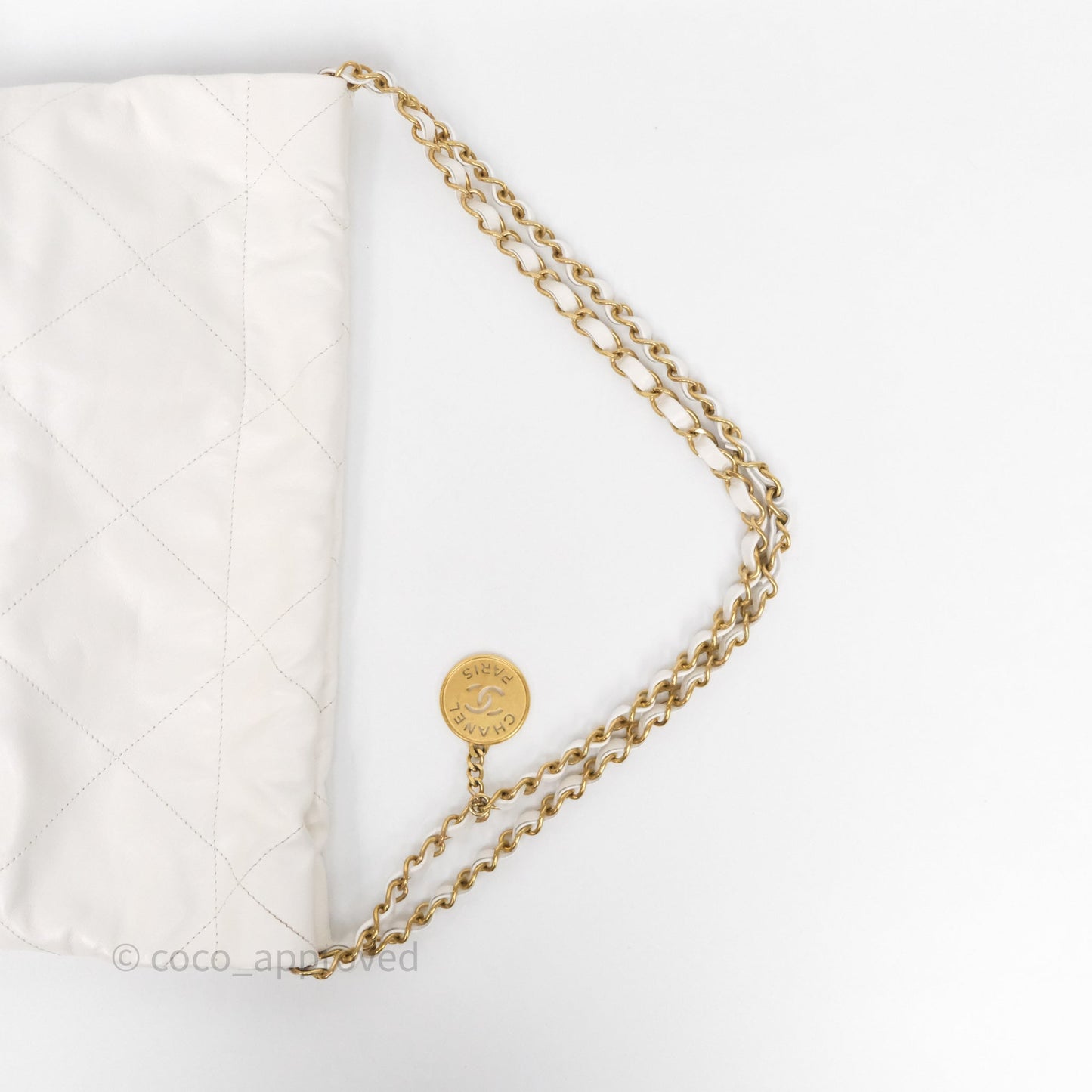 Chanel 22 Small White Shiny Crumpled Calfskin Aged Gold Hardware