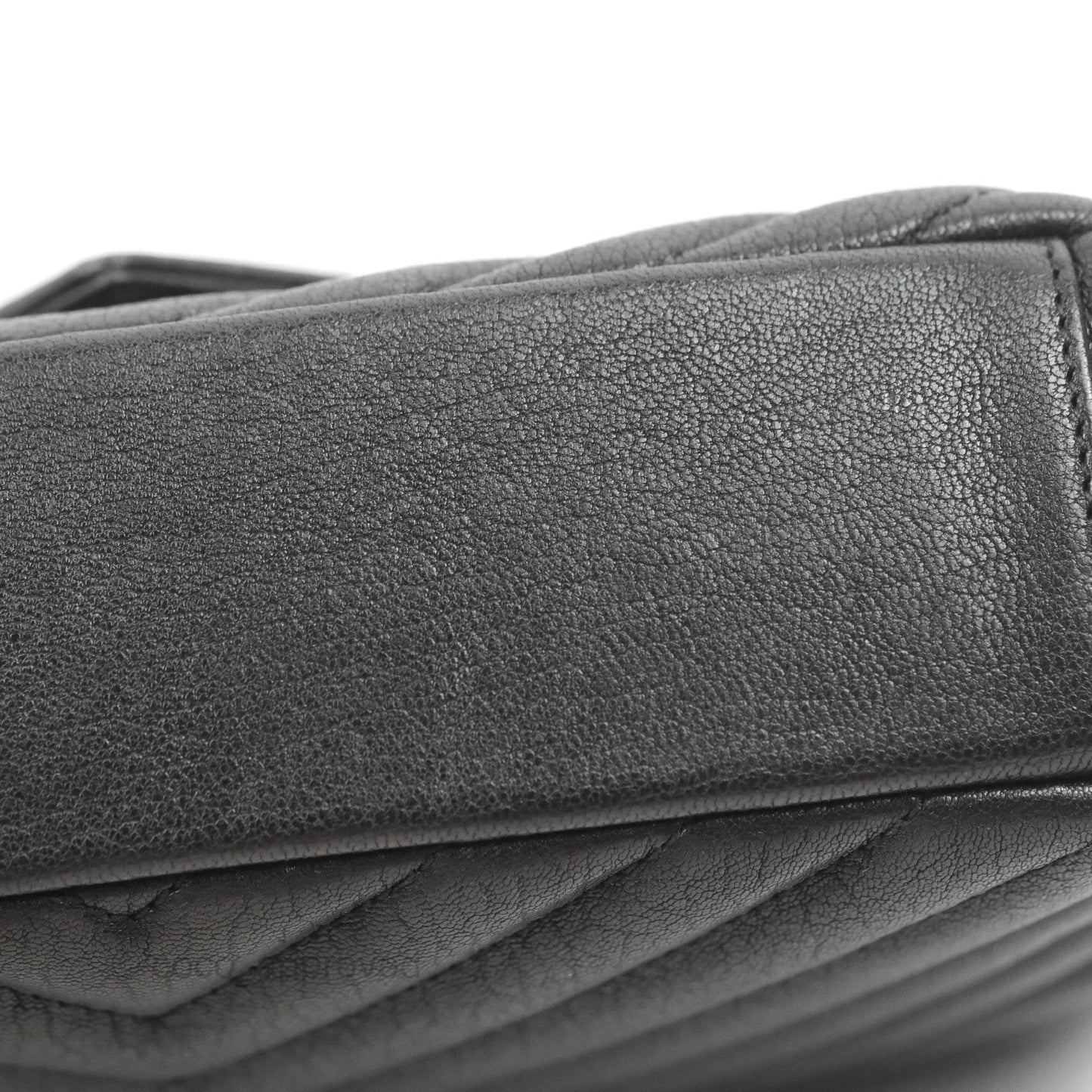 Saint Laurent Chevron Medium College Black Chain Bag Ruthenium Hardware