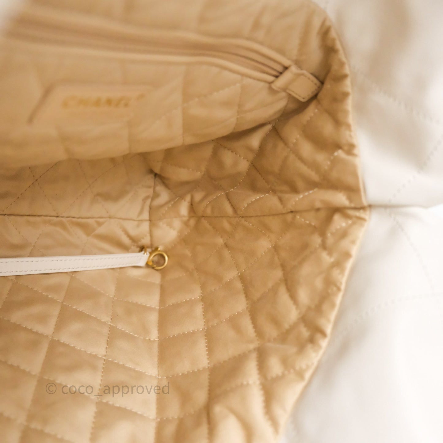Chanel 22 Small White Shiny Crumpled Calfskin Aged Gold Hardware