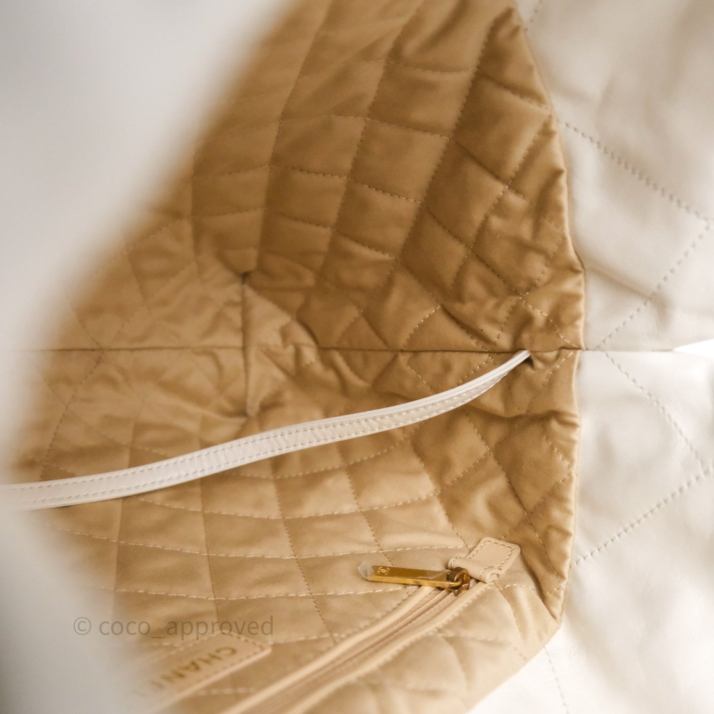 Chanel 22 Small White Shiny Crumpled Calfskin Aged Gold Hardware