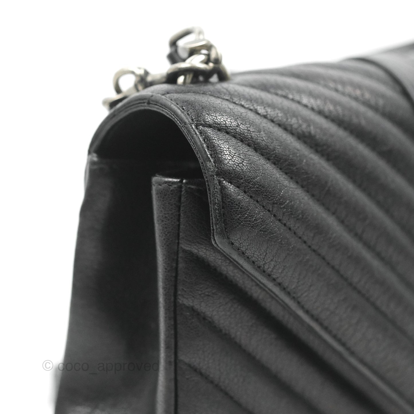 Saint Laurent Chevron Medium College Black Chain Bag Ruthenium Hardware