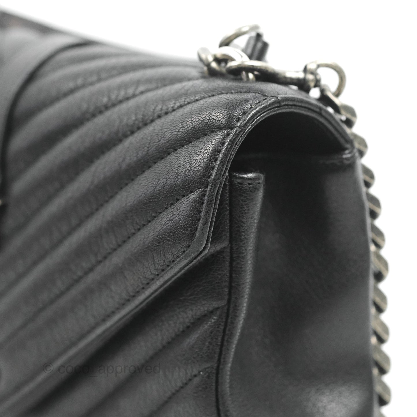 Saint Laurent Chevron Medium College Black Chain Bag Ruthenium Hardware
