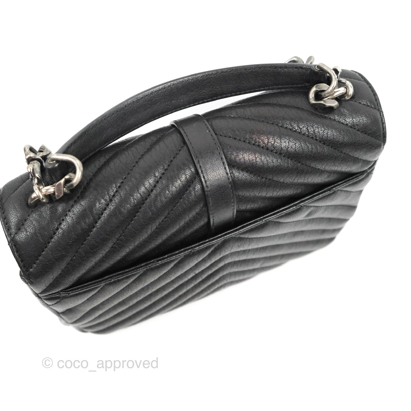 Saint Laurent Chevron Medium College Black Chain Bag Ruthenium Hardware