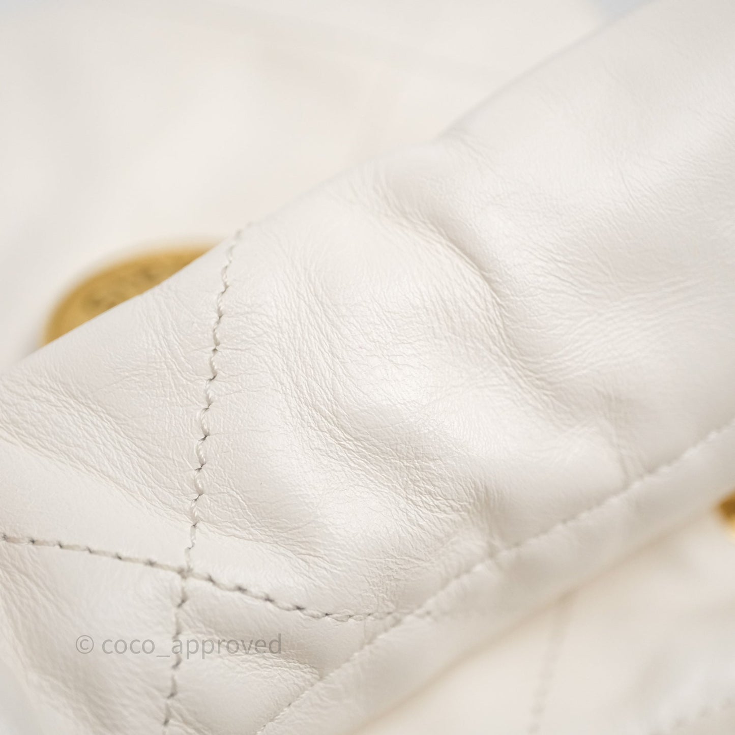 Chanel 22 Small White Shiny Crumpled Calfskin Aged Gold Hardware
