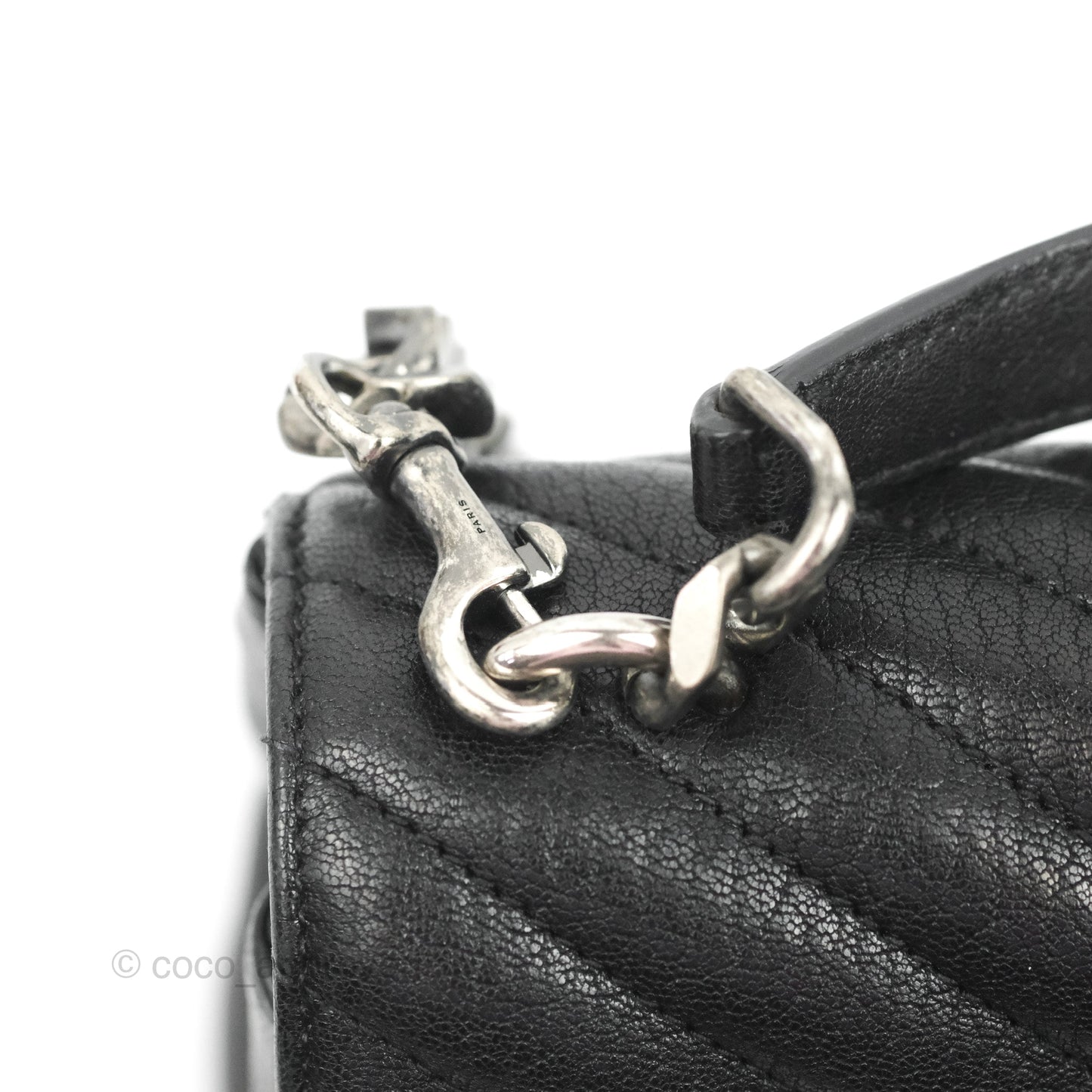 Saint Laurent Chevron Medium College Black Chain Bag Ruthenium Hardware