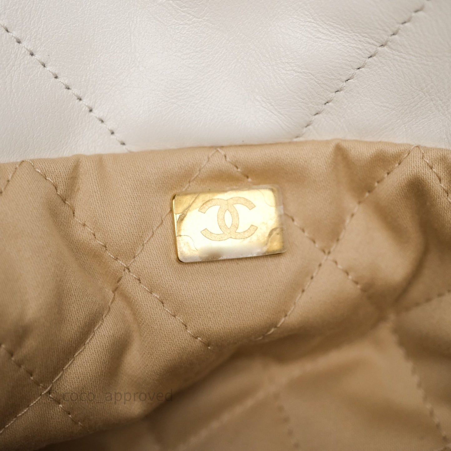 Chanel 22 Small White Shiny Crumpled Calfskin Aged Gold Hardware