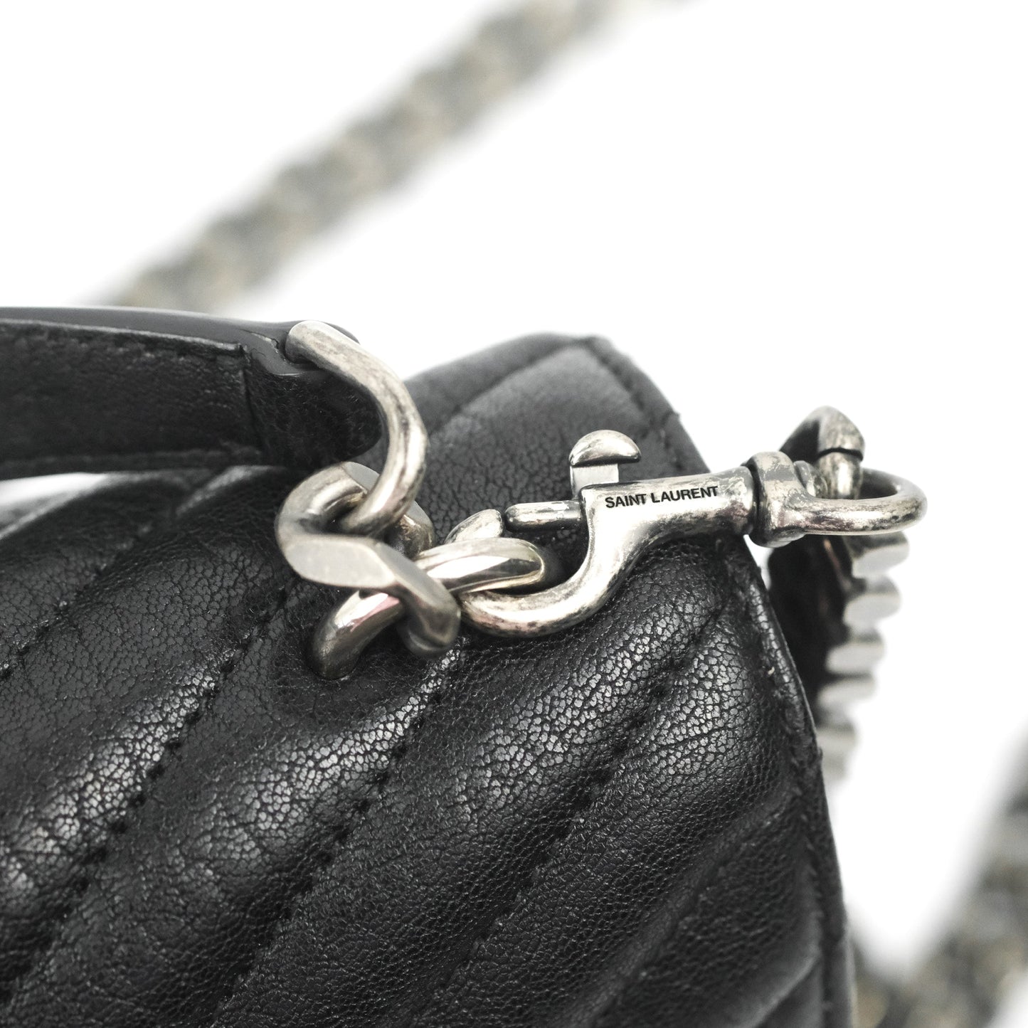 Saint Laurent Chevron Medium College Black Chain Bag Ruthenium Hardware